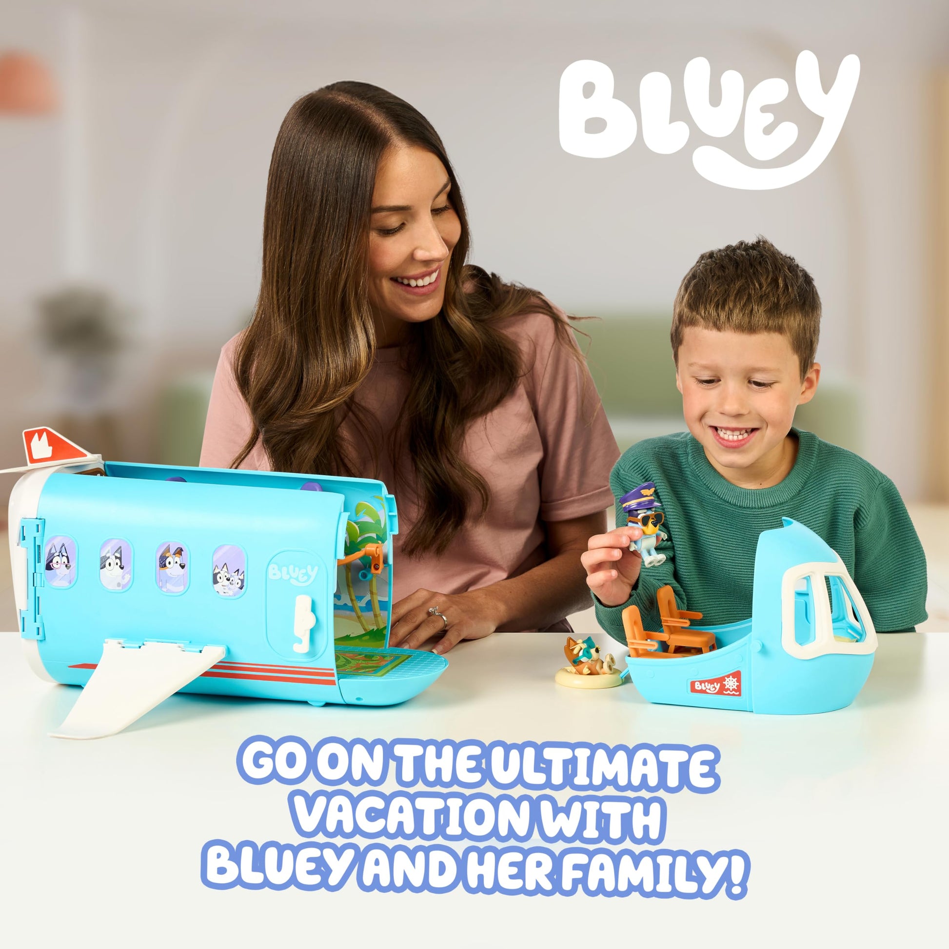 Bluey 3-in-1 Transforming Airplane Toys for Kids, Resort & Boat