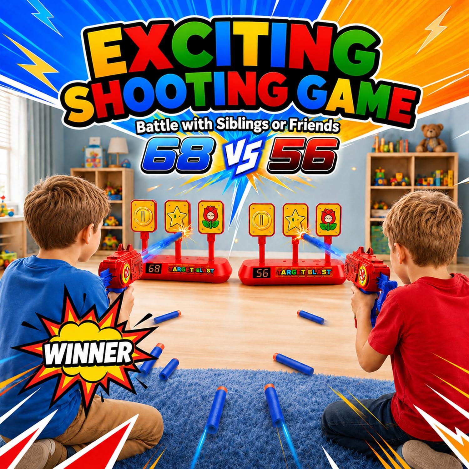 PixelWoW Kids Electronic Shooting Toys, LCD Scoring, 3 Auto Reset Targets