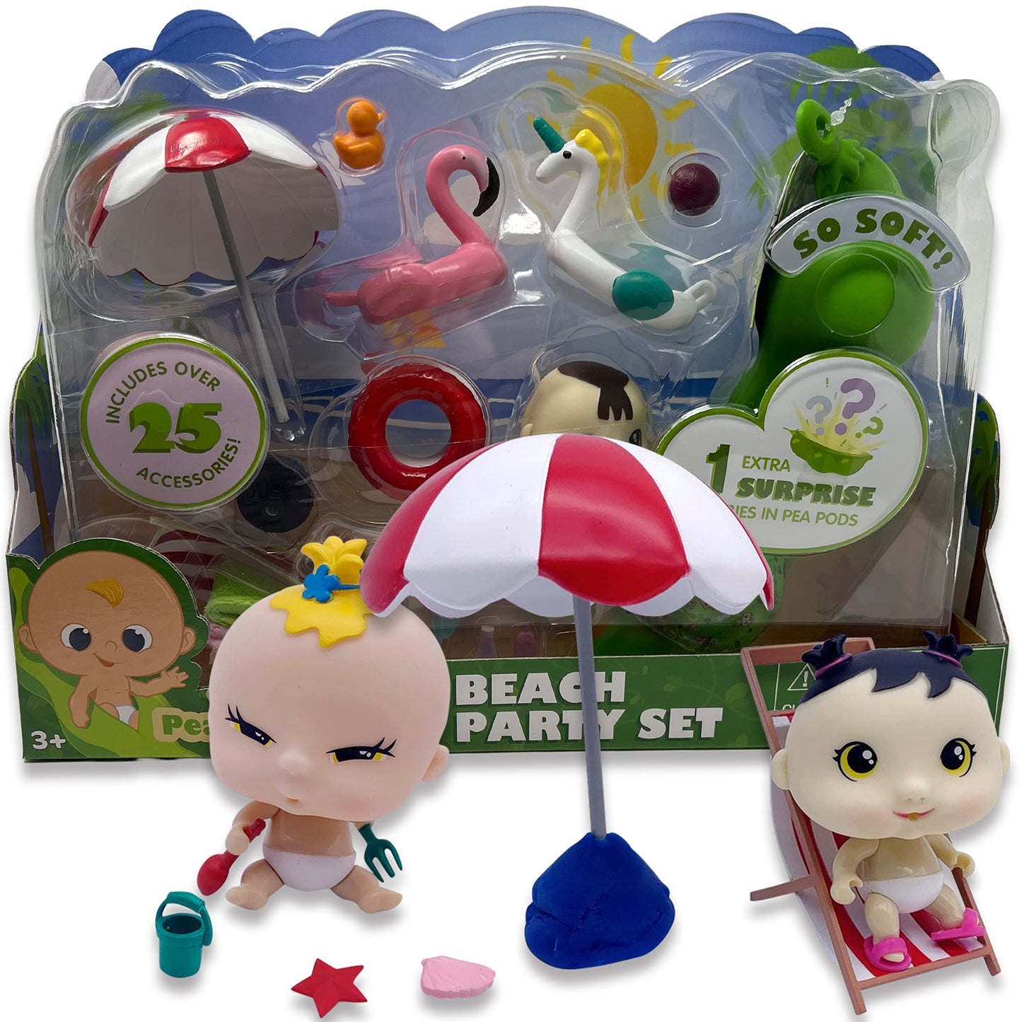 Nature Bound Pea Pod Babies Bundle - Collectible Mystery Surprise Toys with Mini Baby, Clothing, & Accessories - Small Doll (Beach Party Set)