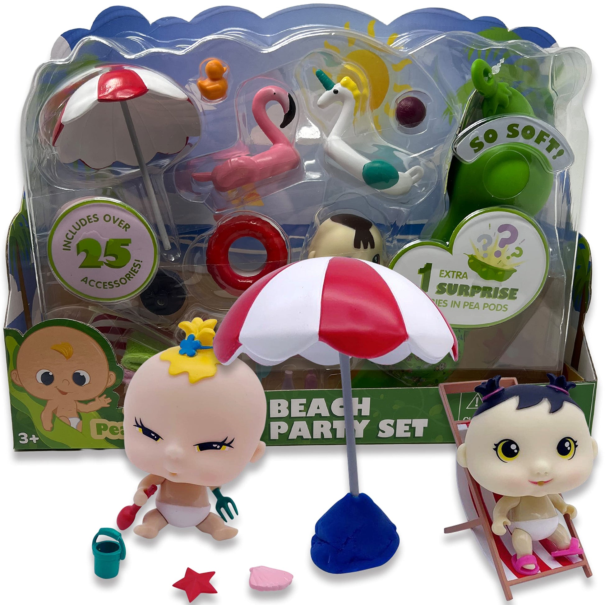 Nature Bound Pea Pod Babies Bundle - Collectible Mystery Surprise Toys with Mini Baby, Clothing, & Accessories - Small Doll (Beach Party Set)