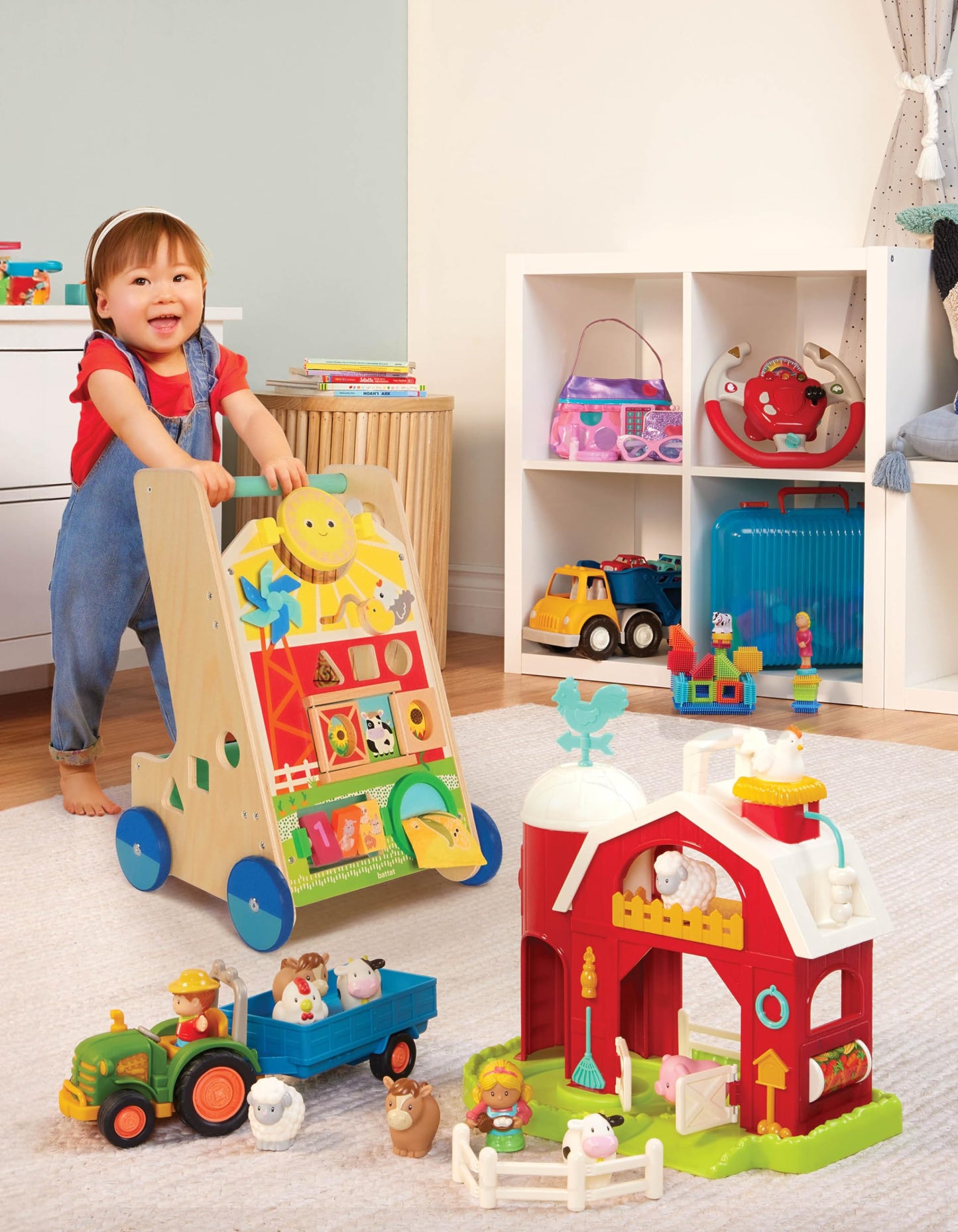 Battat Wooden Activity Walker, 9 Activities, Sunshine Farm Theme, Wood Toys