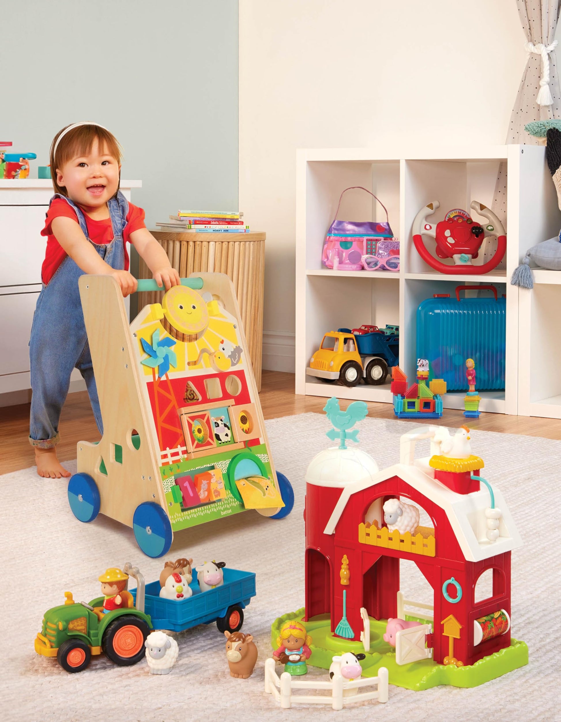 Battat Wooden Activity Walker, 9 Activities, Sunshine Farm Theme, Wood Toys