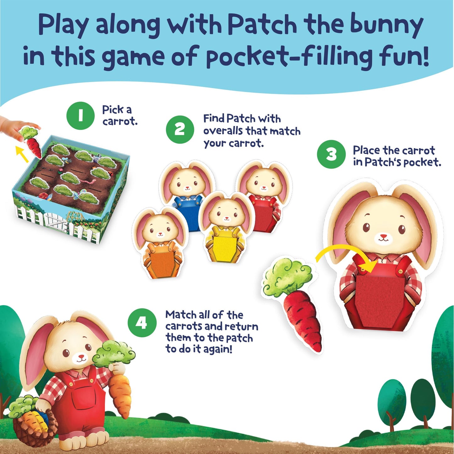 Peaceable Kingdom Patch's Pockets Color Matching Game for Toddlers - Fun Bunny & Carrot Game - Develops Fine Motor Skills & Color Recognition in 2