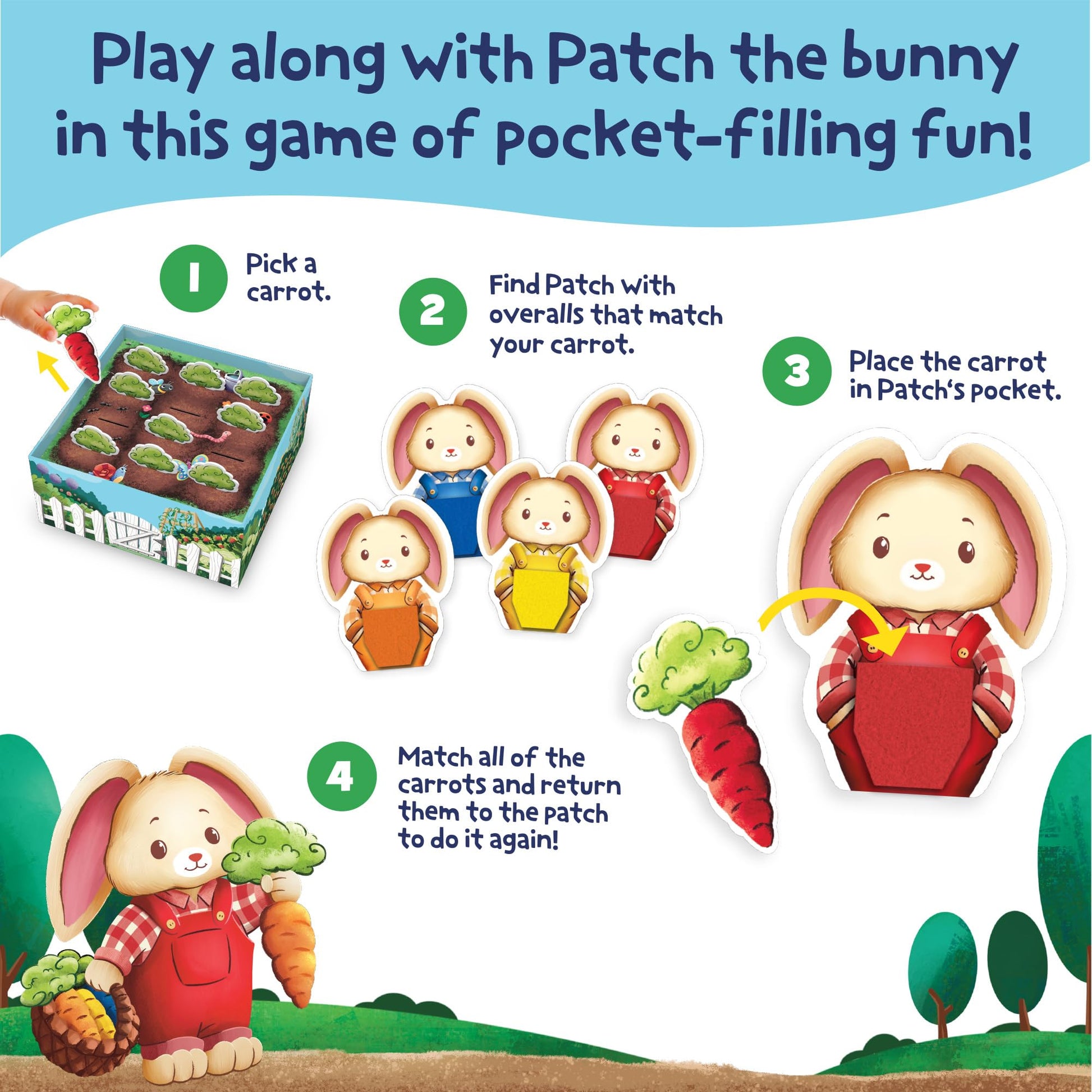 Peaceable Kingdom Patch's Pockets Color Matching Game for Toddlers - Fun Bunny & Carrot Game - Develops Fine Motor Skills & Color Recognition in 2