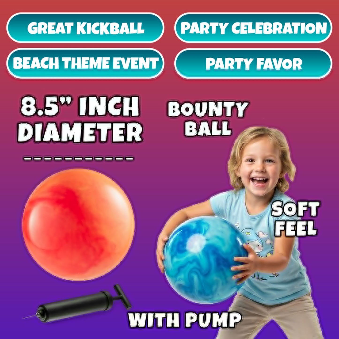 8.5-Inch Playground Balls for Kids (2-Pack) with Hand Pump, Marbleized