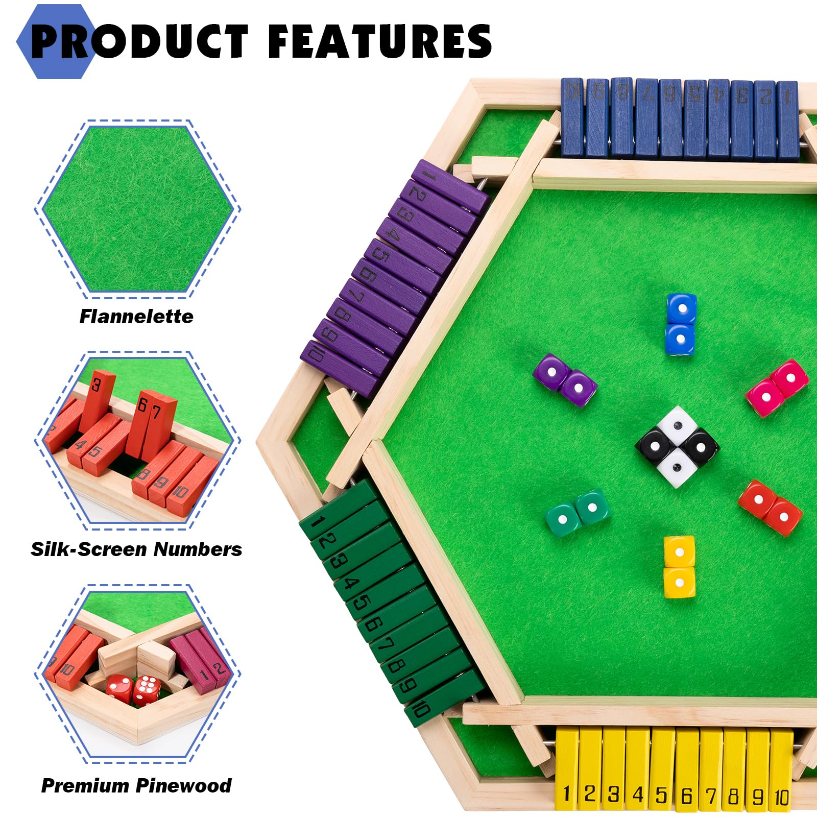 Shut The Box Game Wooden Board Game -2-6 Player Math Game - Educational and Entertaining