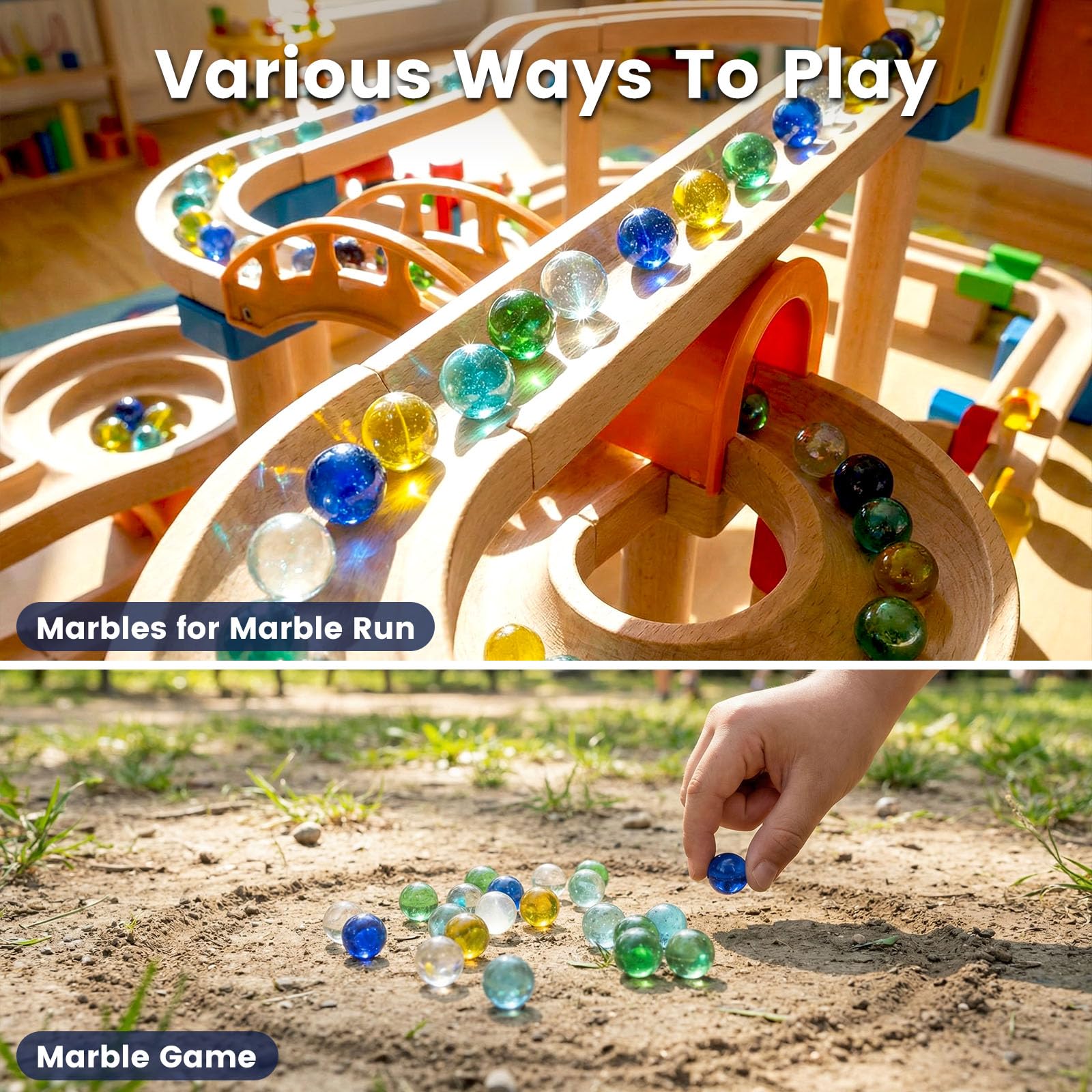 POPLAY 200PCS Marbles Bulk with Whistle, for Marbles Run and Racing Games