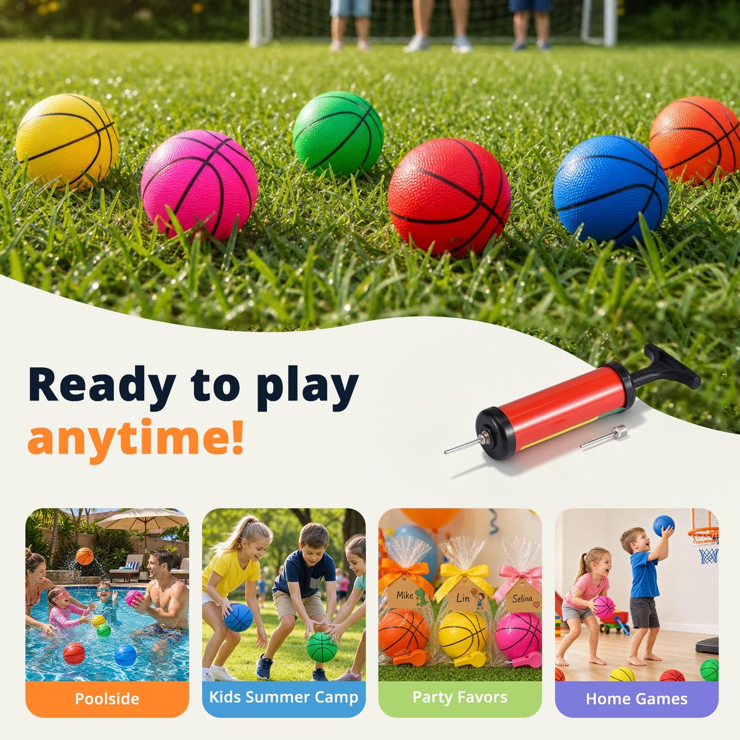 DAOLONG 6 Pack Multicolor Inflatable Mini Basketball, 6 Inch Replacement Small Basketball with Pump, Indoor Outdoor Mini Hoop Balls for Kids Toddlers