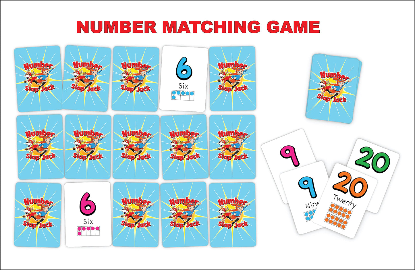Number Slap Jack a Math Card Game for Kids Ages 4 and Up | The Easy Way to Learn Numbers 0-20 | 4 Fun Ways to Play | Featuring Ten Frames and Operator