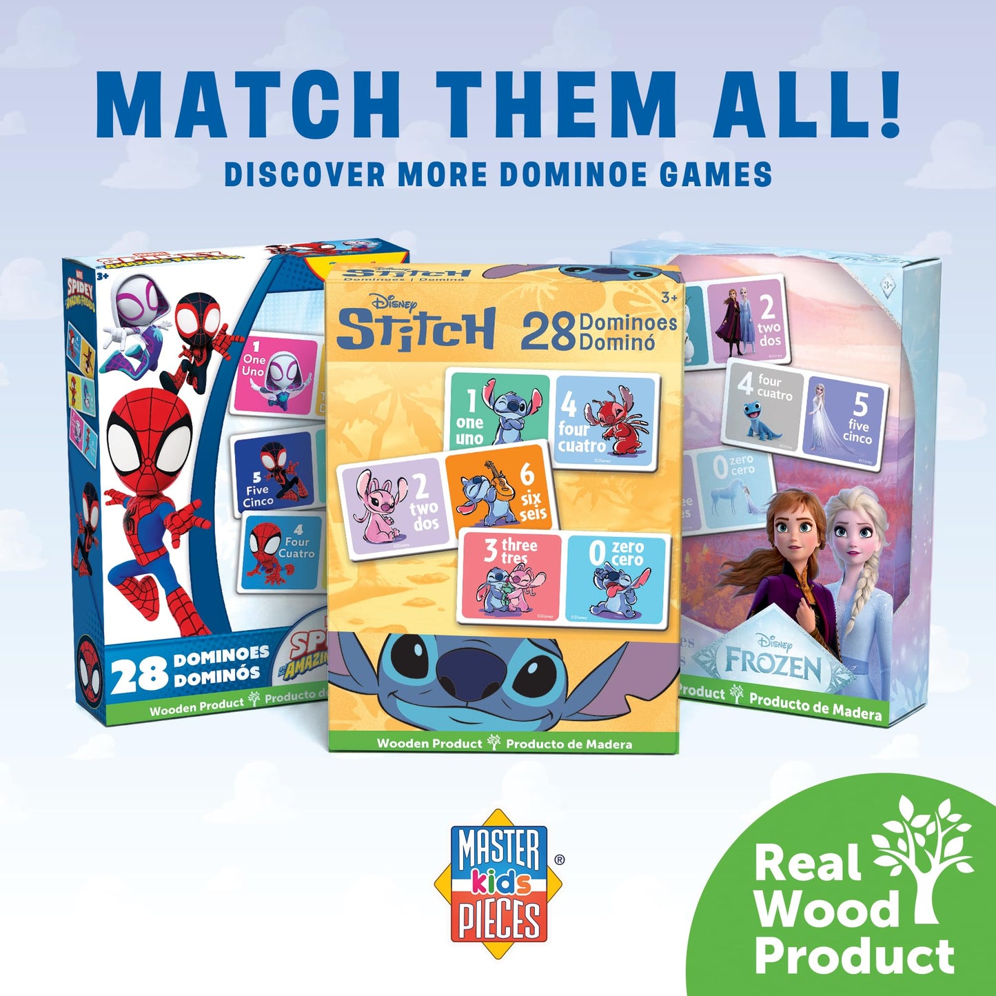 Masterpieces Disney Wood Dominoes - Toy Story 28 Piece Educational Dominoes Set - Age 3+
