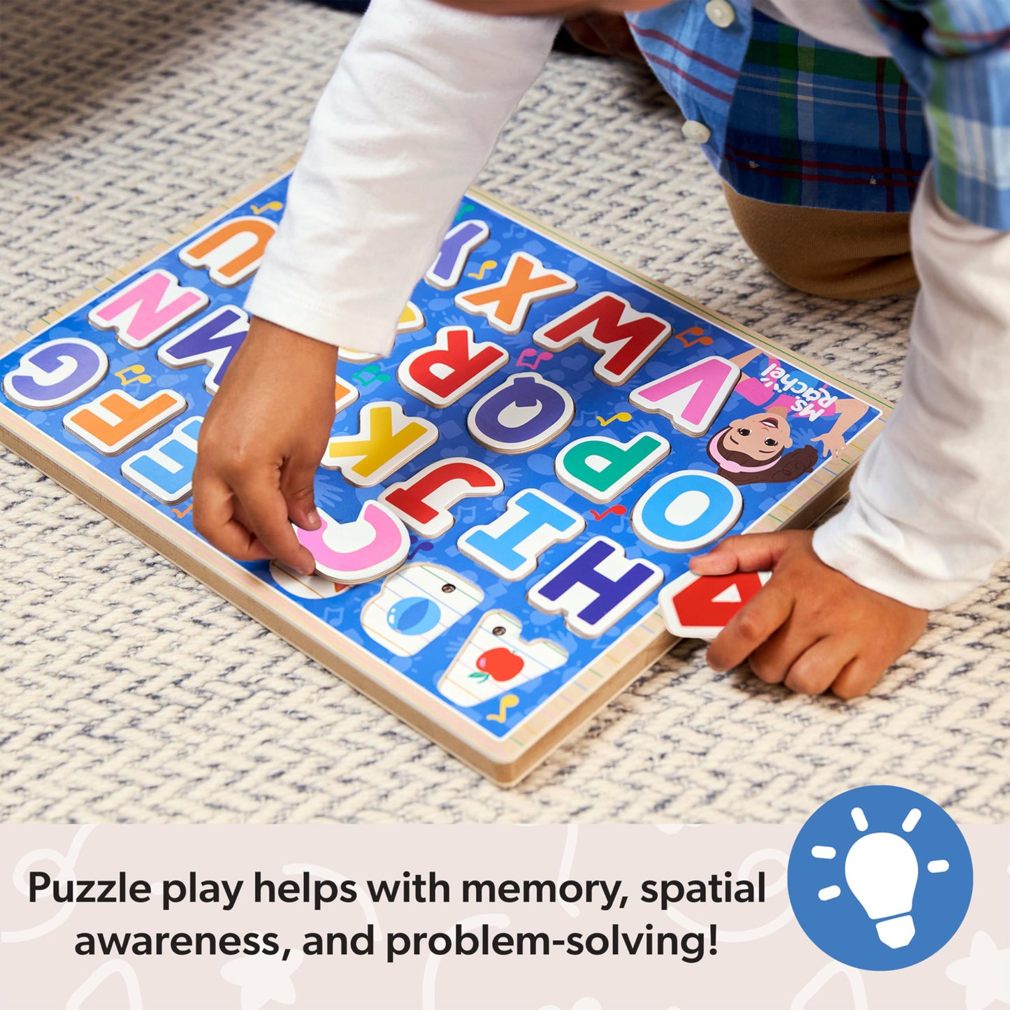 Melissa & Doug® Ms. Rachel™ Wooden Phonics Alphabet Sound Puzzle with Light-Activated Sound Effects, 26-Piece Toddler Toys for Boys and Girls Ages 2+