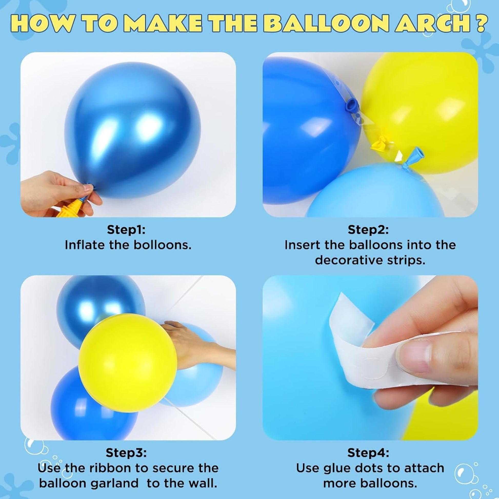 Cartoon Sponge Balloon Arch Kit-Blue Green Yellow Balloons Birthday Decorations For Boys girl,Party Decor Supplies Girls Including Happy Birthday