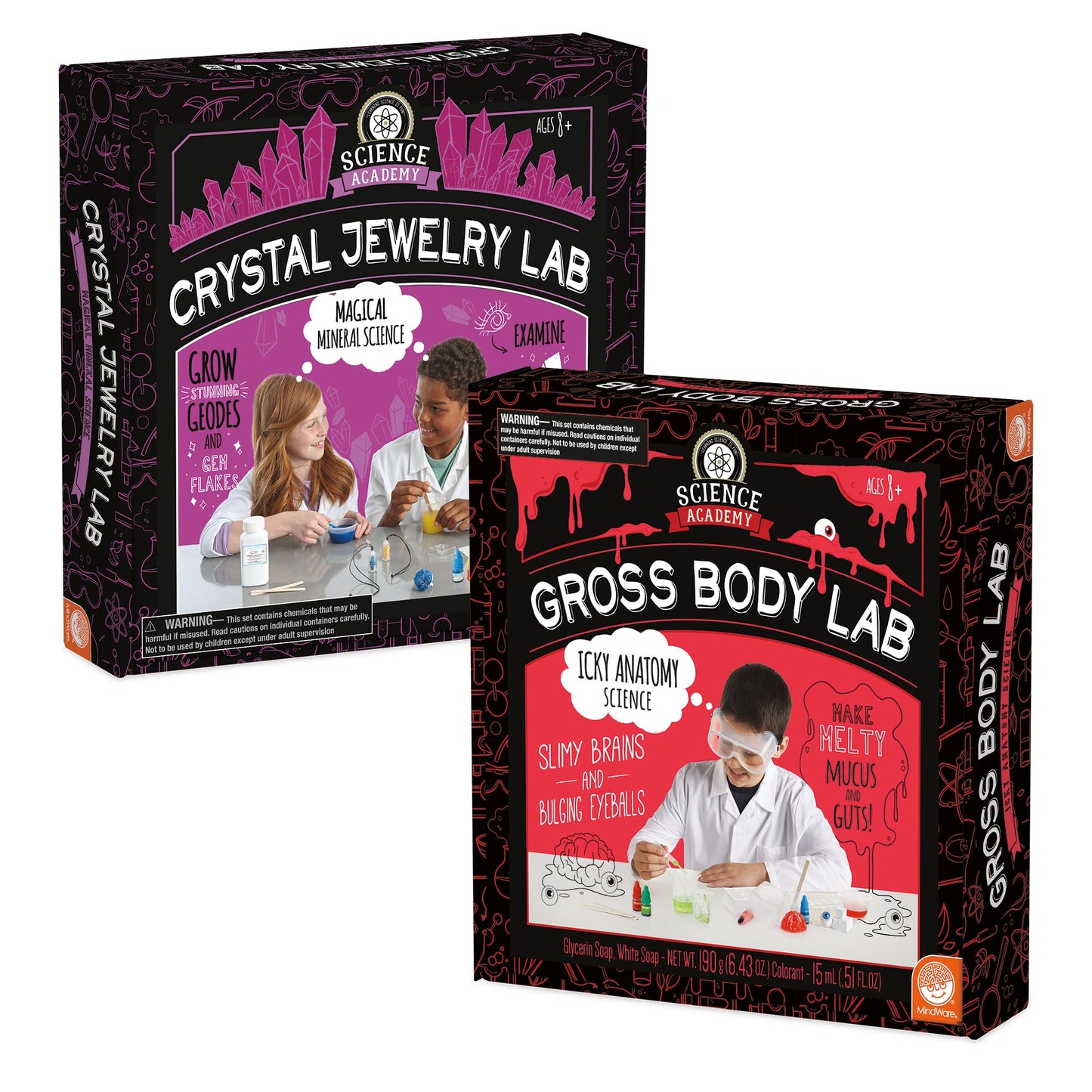 MindWare Science Academy Curious Kits (Crystal and Gross Body Labs) - Chemistry Kits for Kids