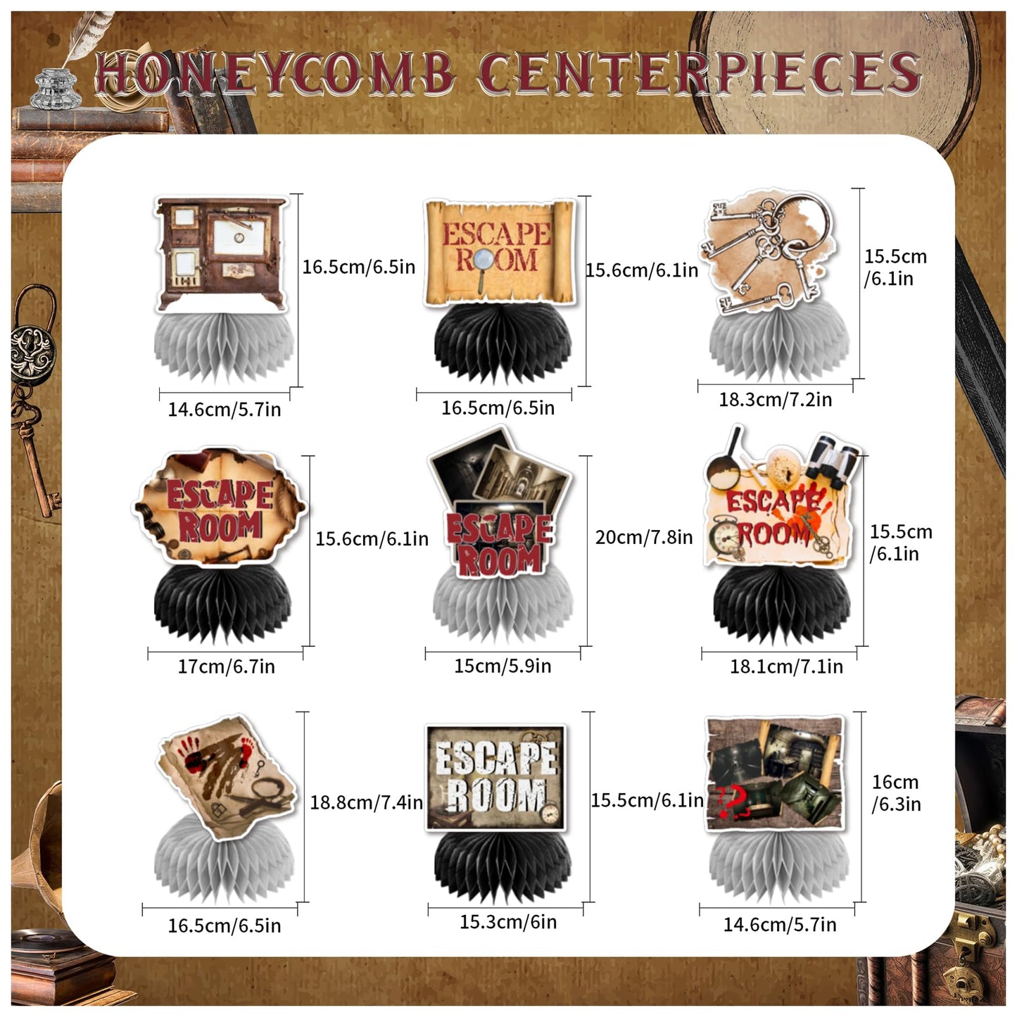 9 PCS Escape Room Honeycomb Centerpieces Table Decorations Escape Room Table Centerpieces for Escape Room Party Supplies Birthday Party Decorations