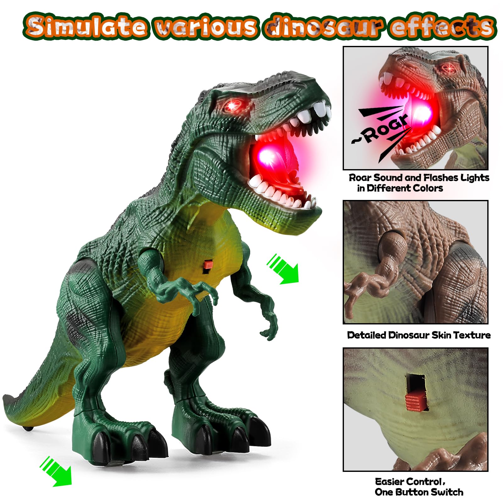 Bloolilies Dinosaur Toys, 2 Pack Electric Walking Dinosaur Toys for Kids 3-5 5-7 with LED Lights & Sounds & Roaring, Robot Dinosaur Figures for Boys