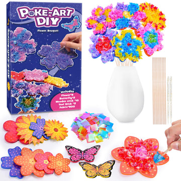 MDINGTD Toys for 4 5 6 7 8+ Year Old Girls, Poke Art Flower Bouquet with 8 Flowers & 2 Butterflies Arts and Crafts for Girls Ages 4-8 DIY Creative