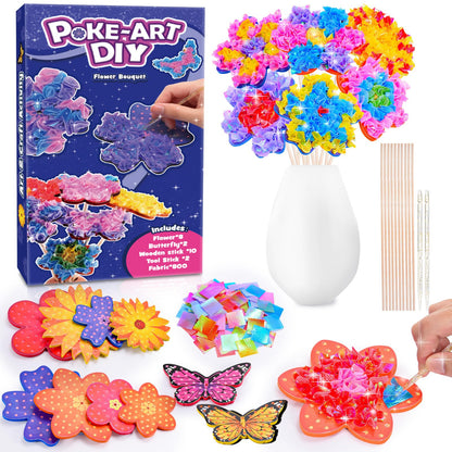 MDINGTD Toys for 4 5 6 7 8+ Year Old Girls, Poke Art Flower Bouquet with 8 Flowers & 2 Butterflies Arts and Crafts for Girls Ages 4-8 DIY Creative