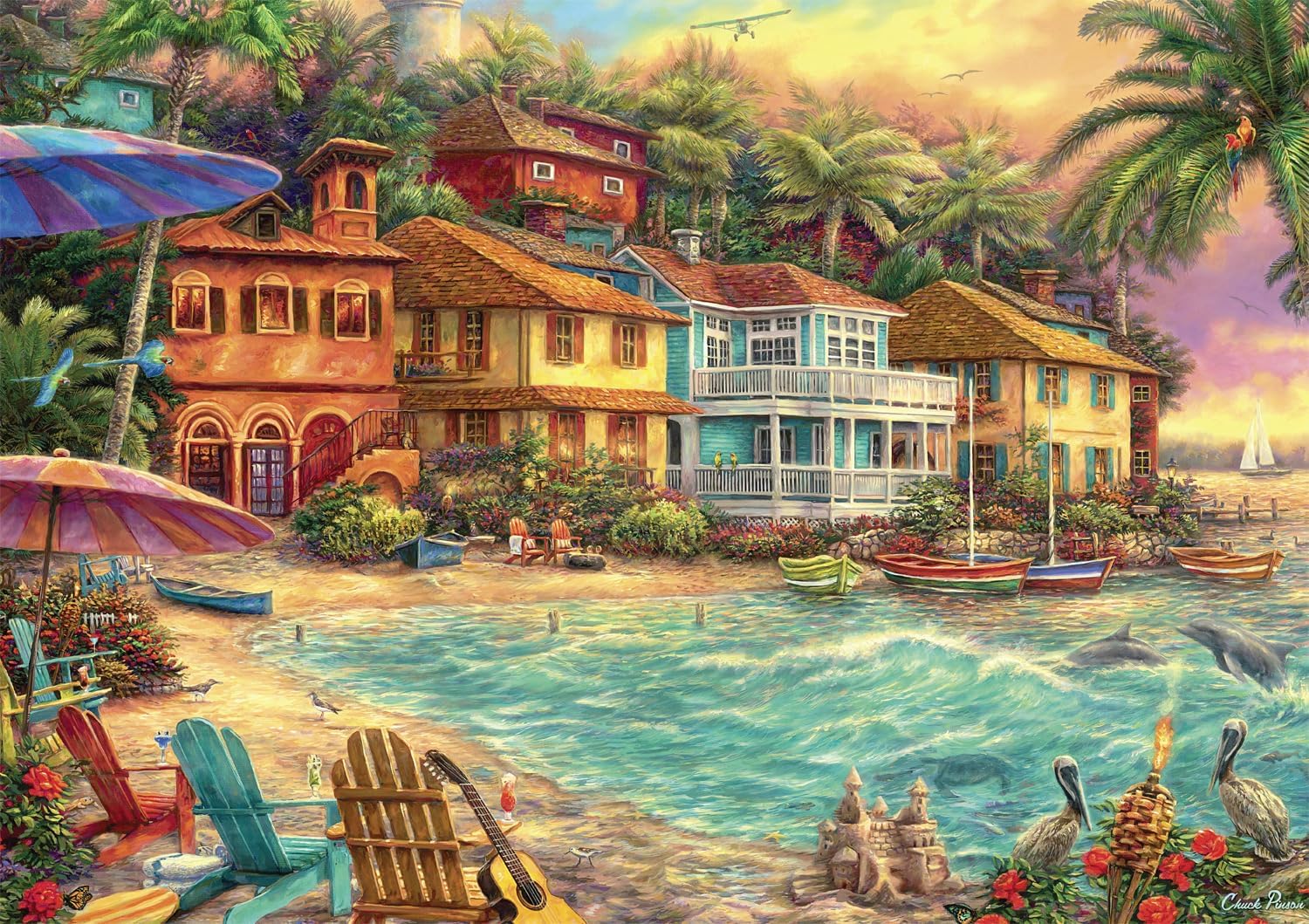 Buffalo Games - Chuck Pinson - Chuck Pinson - Island Time - Large Piece Jigsaw Puzzle for Adults -Challenging Puzzle Perfect for Game Nights