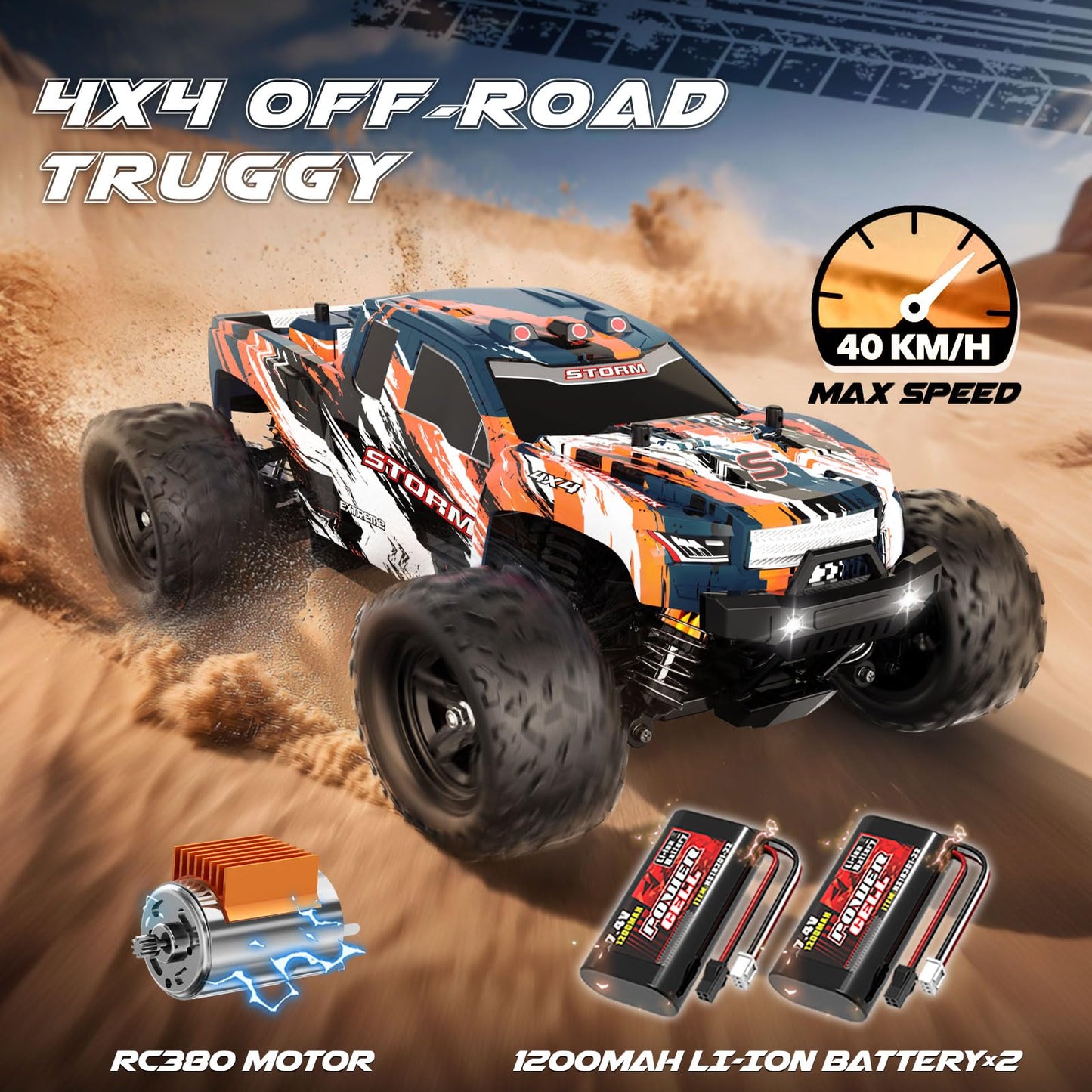 YESHIN 1:18 Scale All Terrain RC Car, 40 KPH High Speed 4WD Electric Vehicle with 2.4 GHz Remote Control, 4X4 Waterproof Off-Road Truck with Two