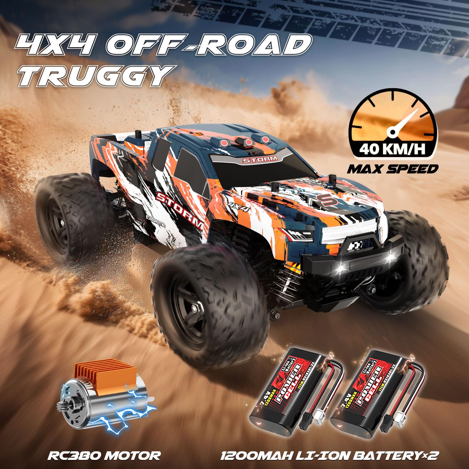 YESHIN 1:18 Scale All Terrain RC Car, 40 KPH High Speed 4WD Electric Vehicle with 2.4 GHz Remote Control, 4X4 Waterproof Off-Road Truck with Two