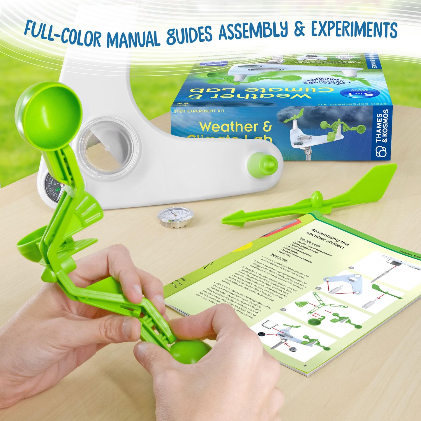 Thames & Kosmos Weather & Climate Lab STEM Experiment Kit, 5-in-1 Meteorology Station w/Wind Vane, Compass, Rain Gauge, Anemometer & Thermometer