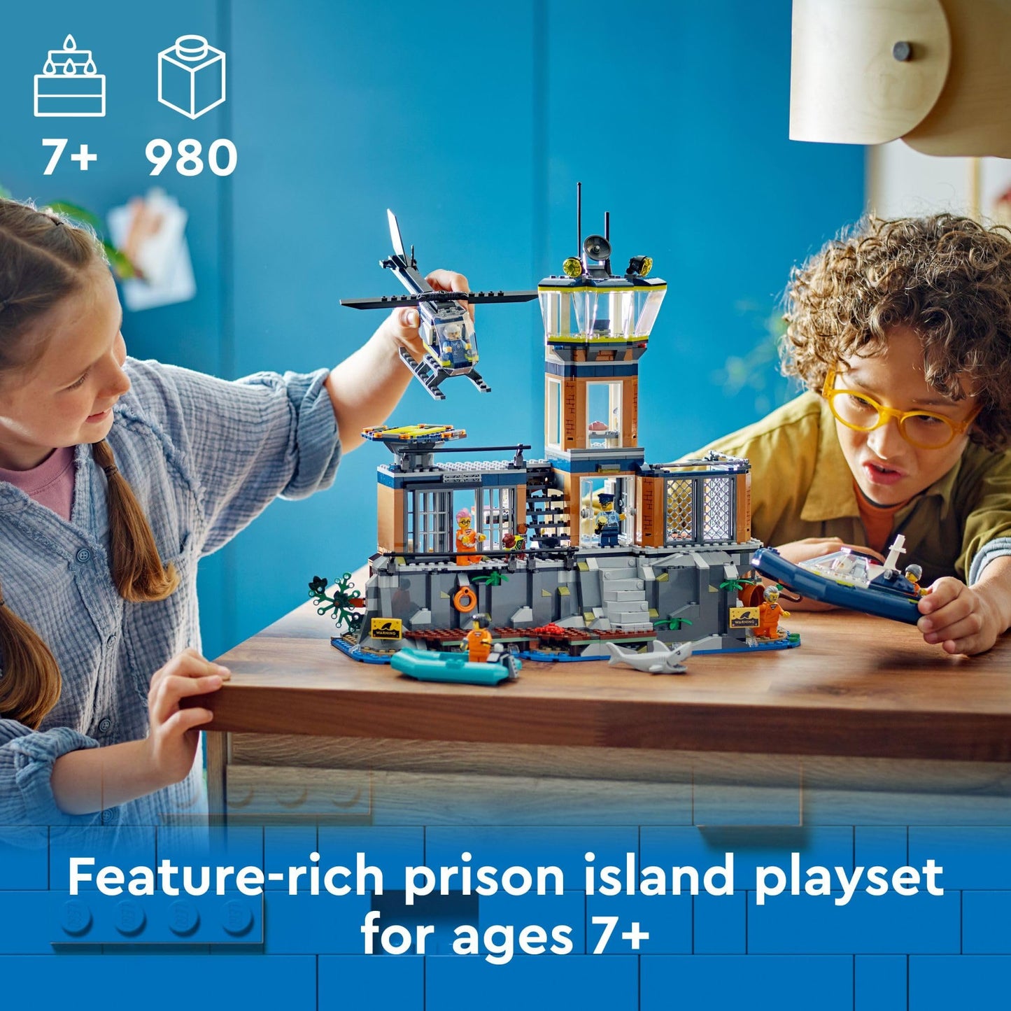 LEGO City Police Prison Island Building Set, Birthday Gift for Boys and Girls Ages 7 Plus, Imaginative Play, Helicopter Toy, Boat Toy and Dinghy, 7