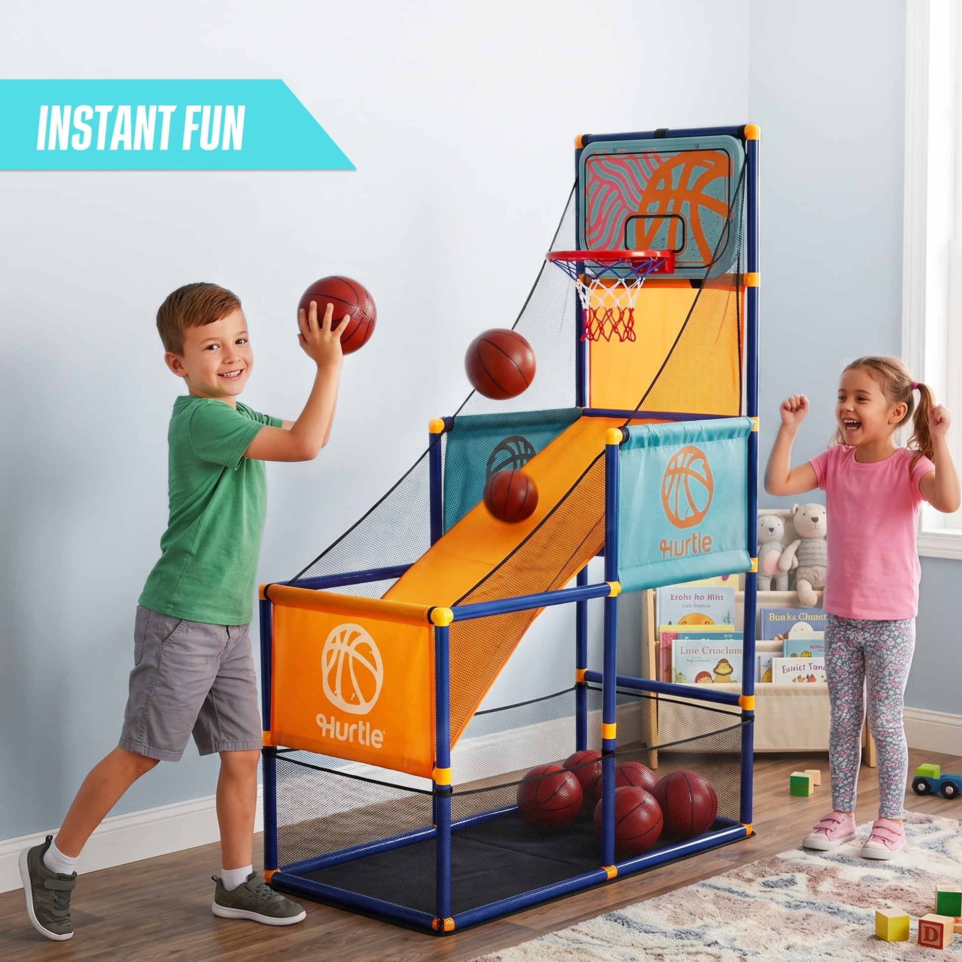 Kids Arcade Style Basketball Game Indoor Hoop Set, Easy Assembly Basketball Hoop with Stable Base, Includes Mini Balls and Pump, Indoor Outdoor