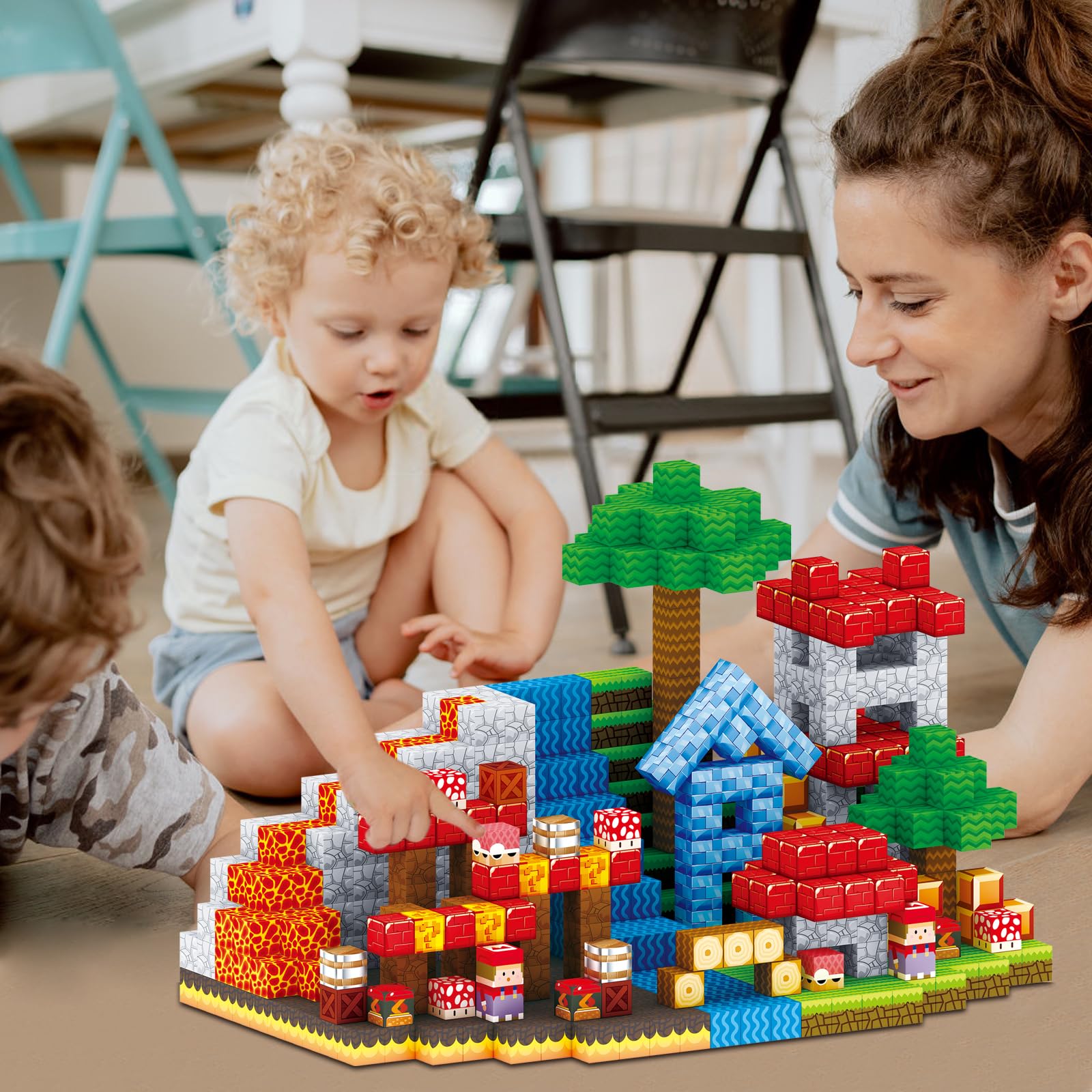 TENYEAH Magnetic Blocks Game - Build Mine Magnet Video Game World Adventure Set for Toddler, Super Bro Magnetic Set Elements Toys Gift for Boys