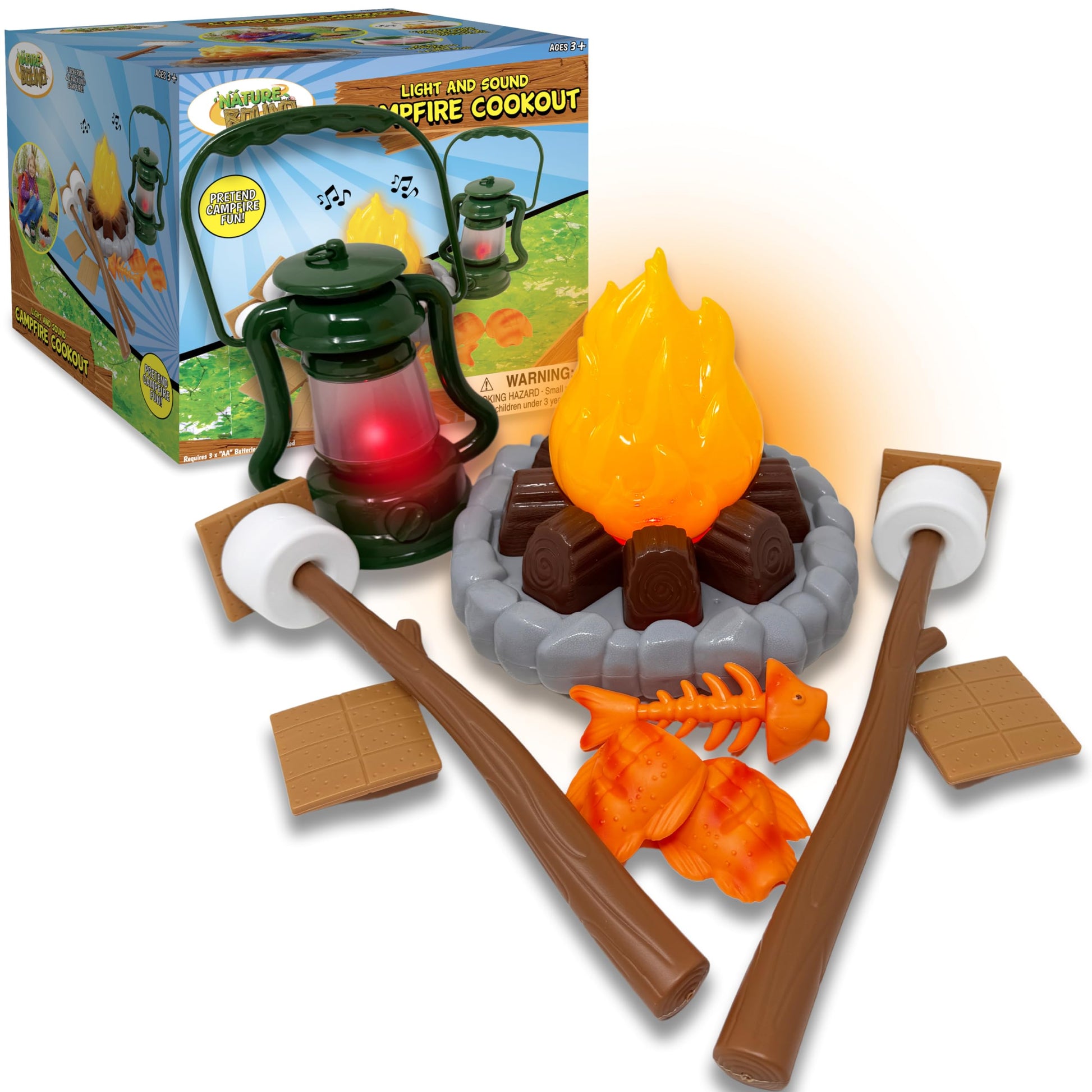 Nature Bound Kids Camping Playset - Light-Up Campfire Toy Set for Indoor and Outdoor Adventures - Pretend S’Mores, Lantern, and Camping Accessories