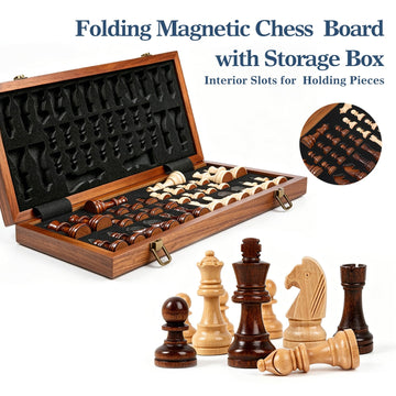 15 Inch Walnut Magnetic Chess Board Set for Adults Kids Wooden Chess, Folding Portable Travel Chess Game for Tournament Professional Beginner