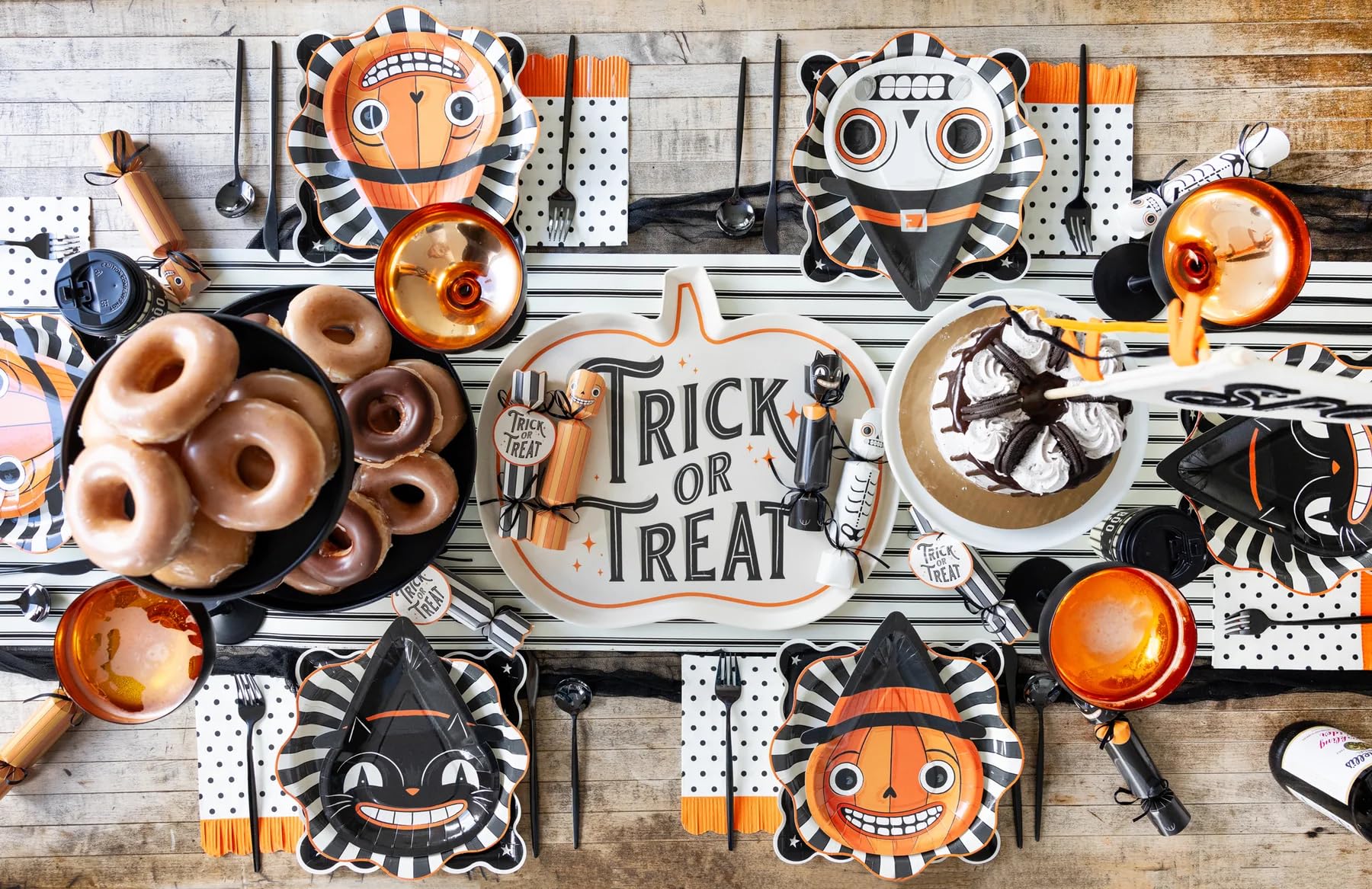 Black Polka Dot Napkins with Orange Fringe - 24 Paper Napkins, 4.25" x 7.75", Scalloped Edges, Ideal for Halloween Party & Kids Birthday Celebration