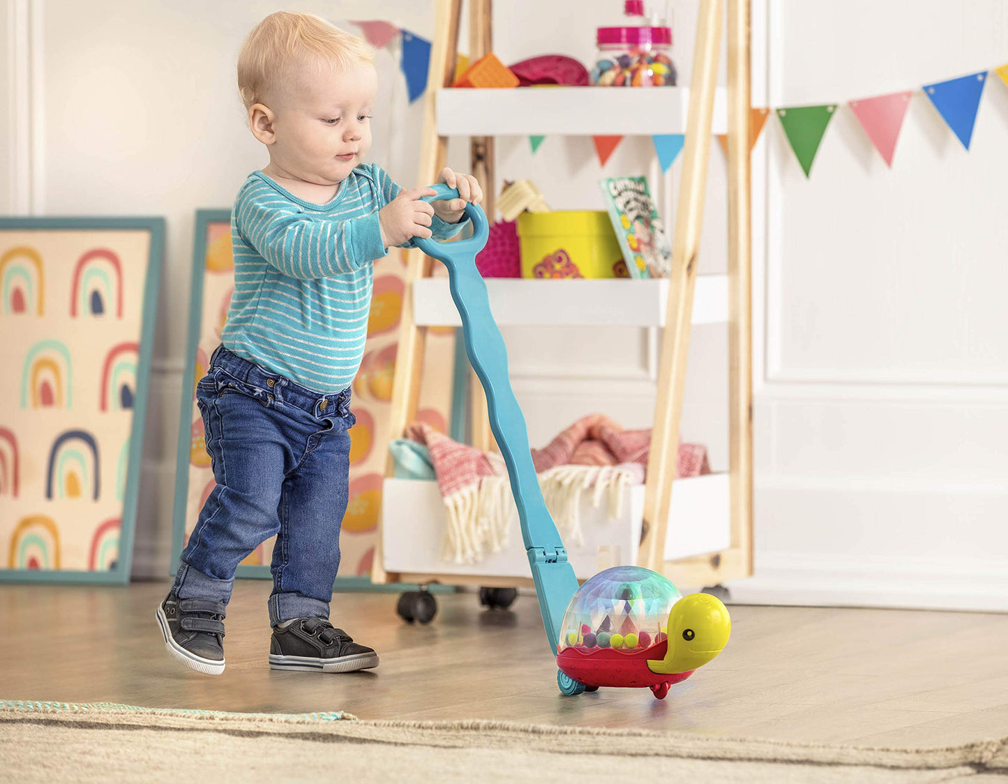 B. toys - Ball Popper & Walker - Push Toy for Baby, Toddler - Light-Up Turtle Toy for Crawling Or Walking - Removable Handle - 1 Year + - Walk ‘n’