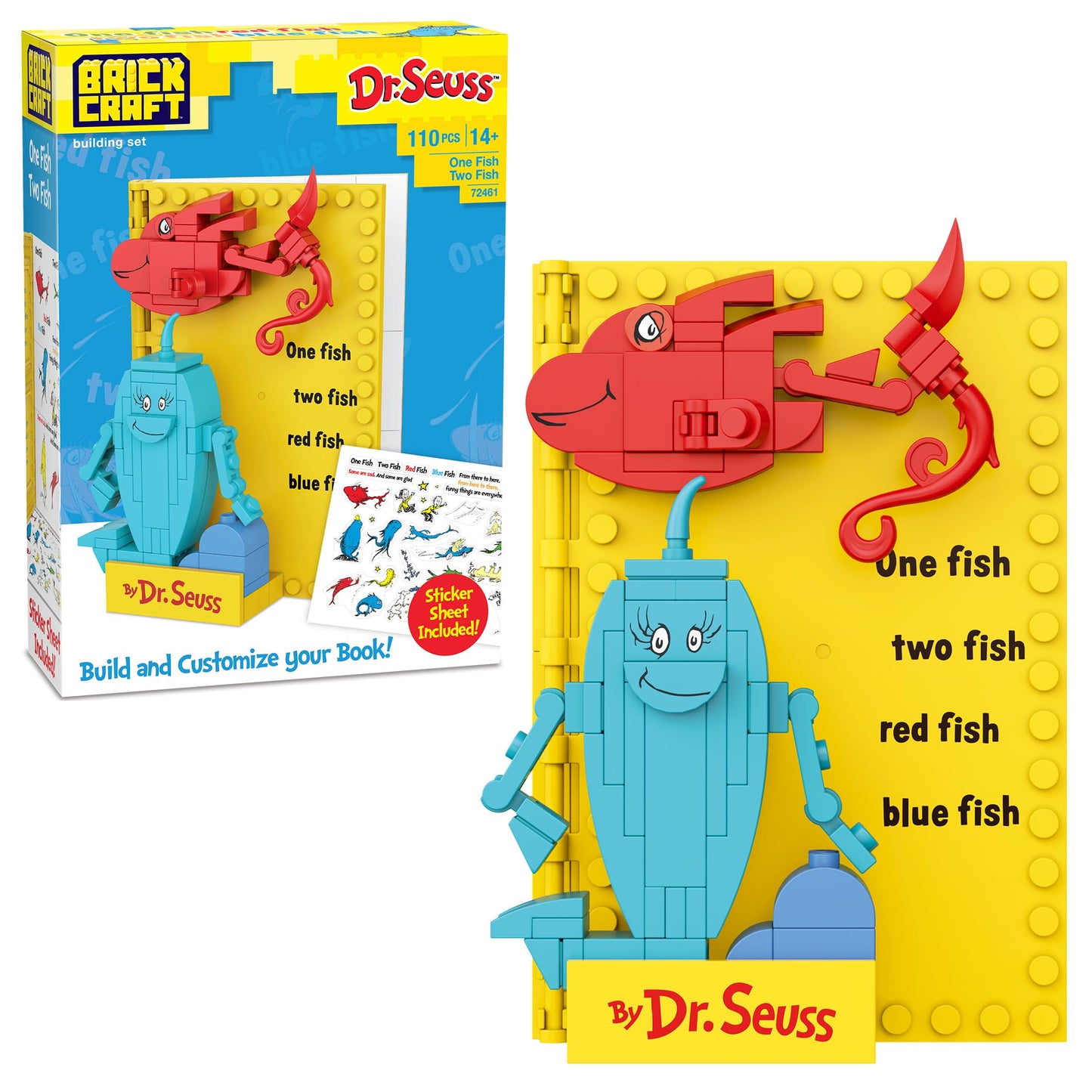 Brickcraft Dr. Seuss One Fish Two Fish Red Fish Blue Fish Building Set (110 Pieces) - Christmas for Kids & Adults, Book Display, Includes Sticker
