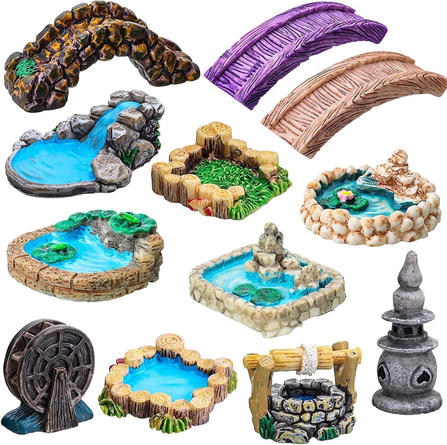 Blue Miniature Mini Water Pool Made Resin DIY Miniature Mini Water Pool Fairy Garden Lawn Ornament for Mountain Dollhouse Decor Craft Garden