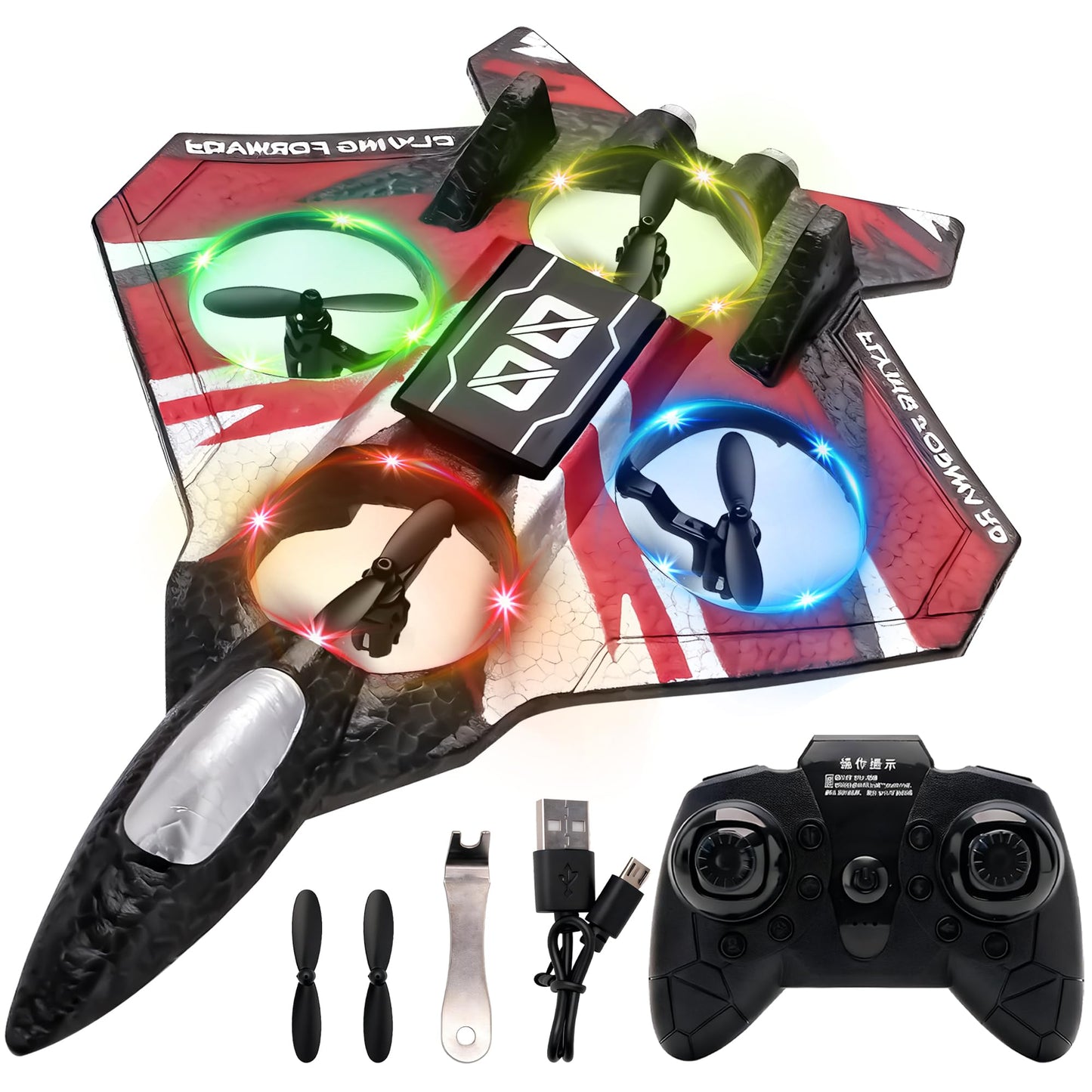 LEFEI Remote Control Airplane Drone with Light for Kids Adults,360° Flip Fighter Jet Helicopter Toys,Stunt Roll Planes Gifts for 6+ Boys
