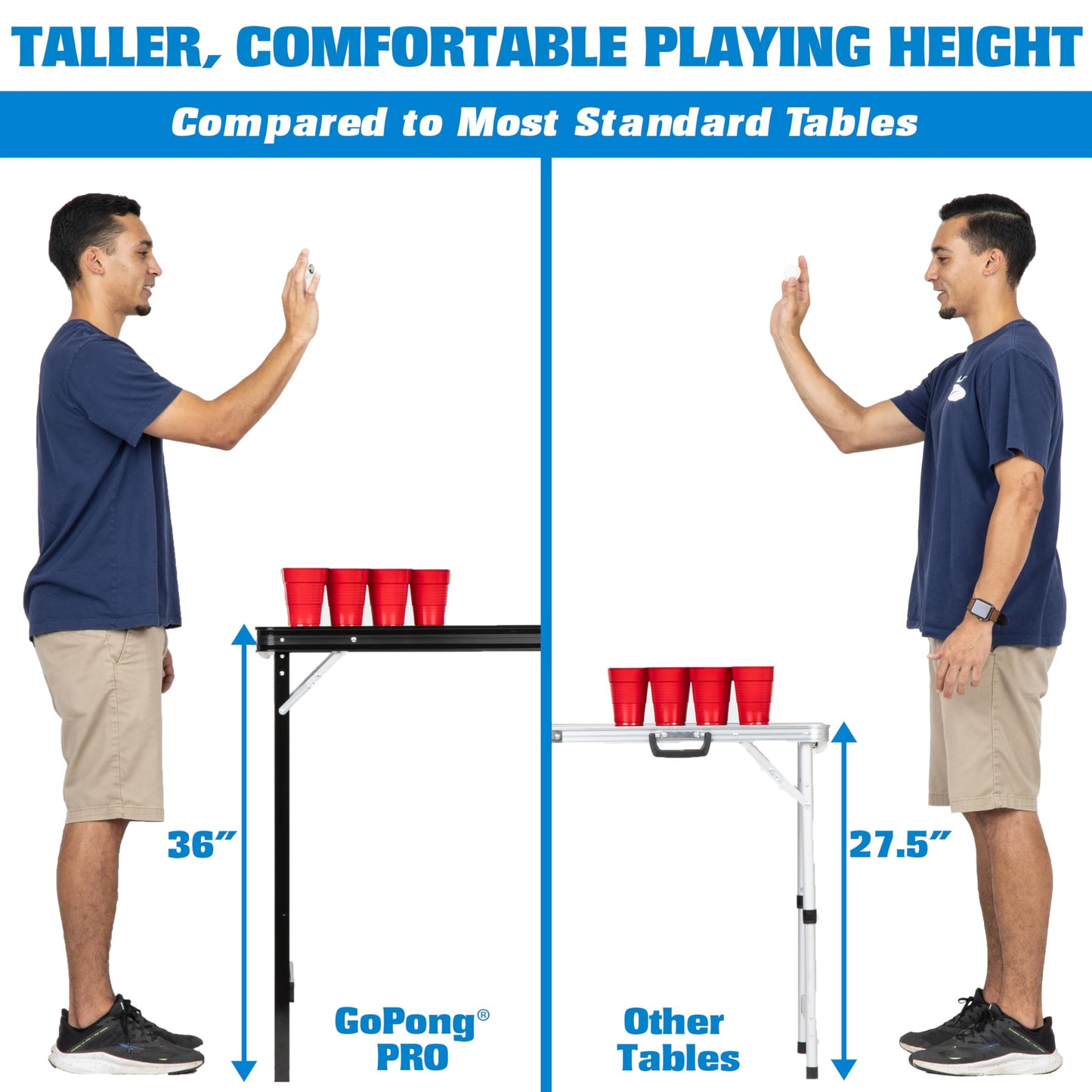GoPong PRO 8 Foot Premium Beer Pong Table - Heavy-Duty (Black, 36-Inch Tall)