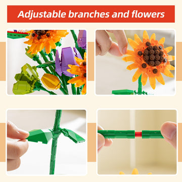 Sawaruita Flowers Sunflower Bouquet Building Set - Botanical Collection Artificial Plant Building Blocks Art Gifts for Adults Women Gilrs