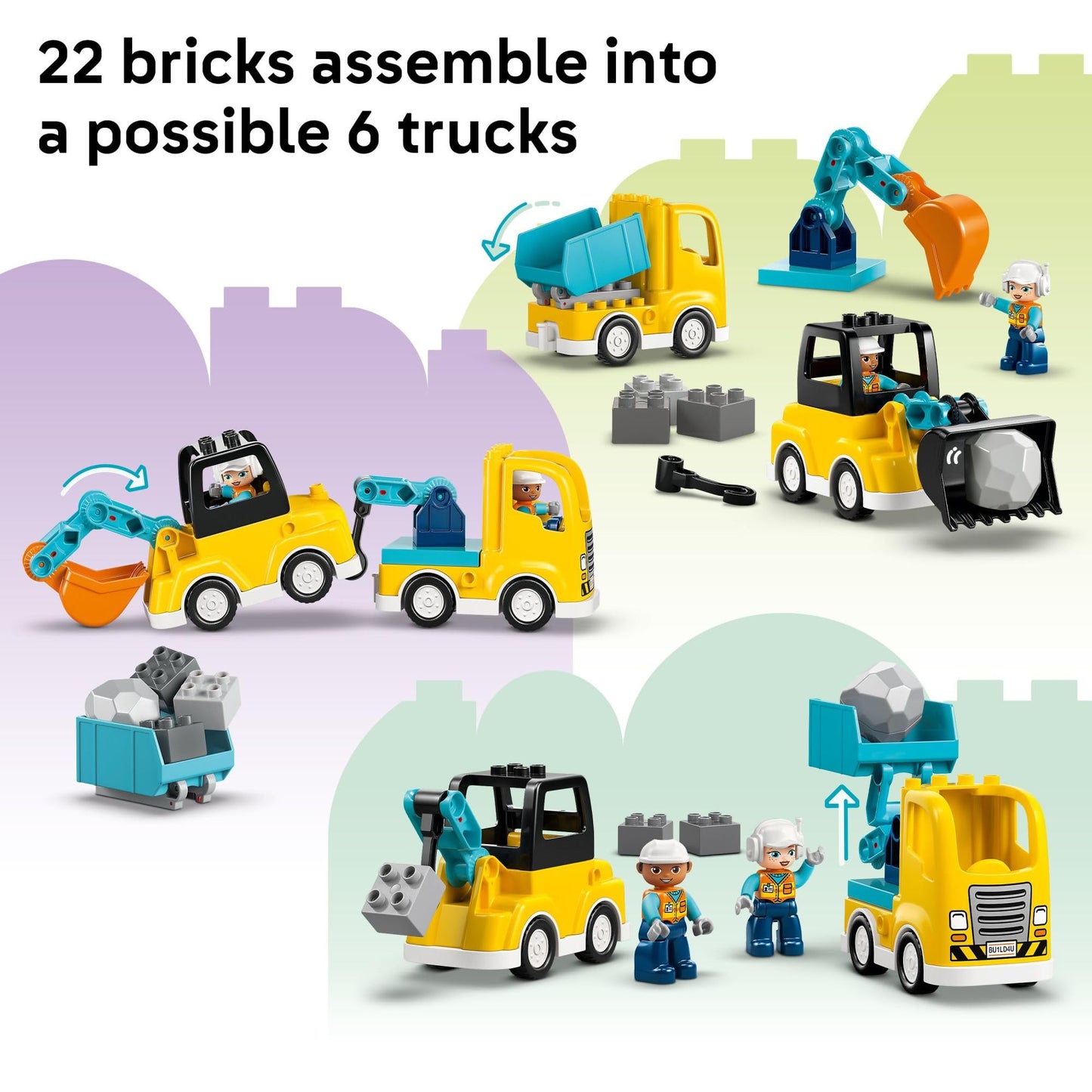 LEGO DUPLO Town 3 in 1 Construction Vehicles Toys for Toddlers - Learning & Pretend Play Set for Boys & Girls, Ages 2+ - Building Blocks for Fine
