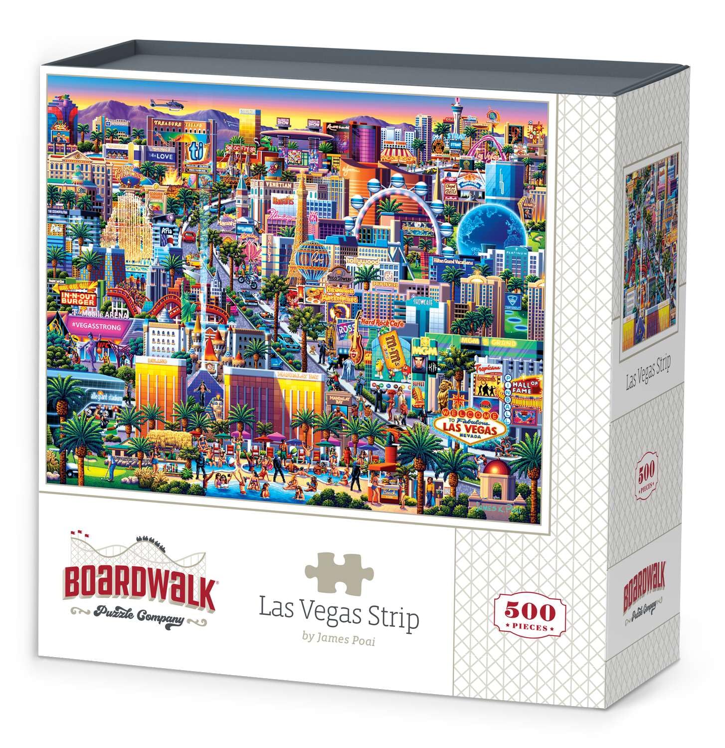 Boardwalk Las Vegas Strip 500 Piece Jigsaw Puzzle Fun Colorful Nevada Puzzles with Premium Box, Gift for Adults and Family 16"x20"