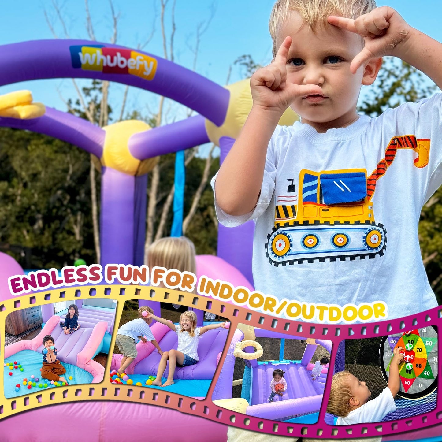 Inflatable Bounce House for Kids 3-6 with Water Slide Ball Pit Pool & 50 Ocean Balls, 5 in 1 Bouncy Castle w/ 6 Sticky Ball Dart Board Game