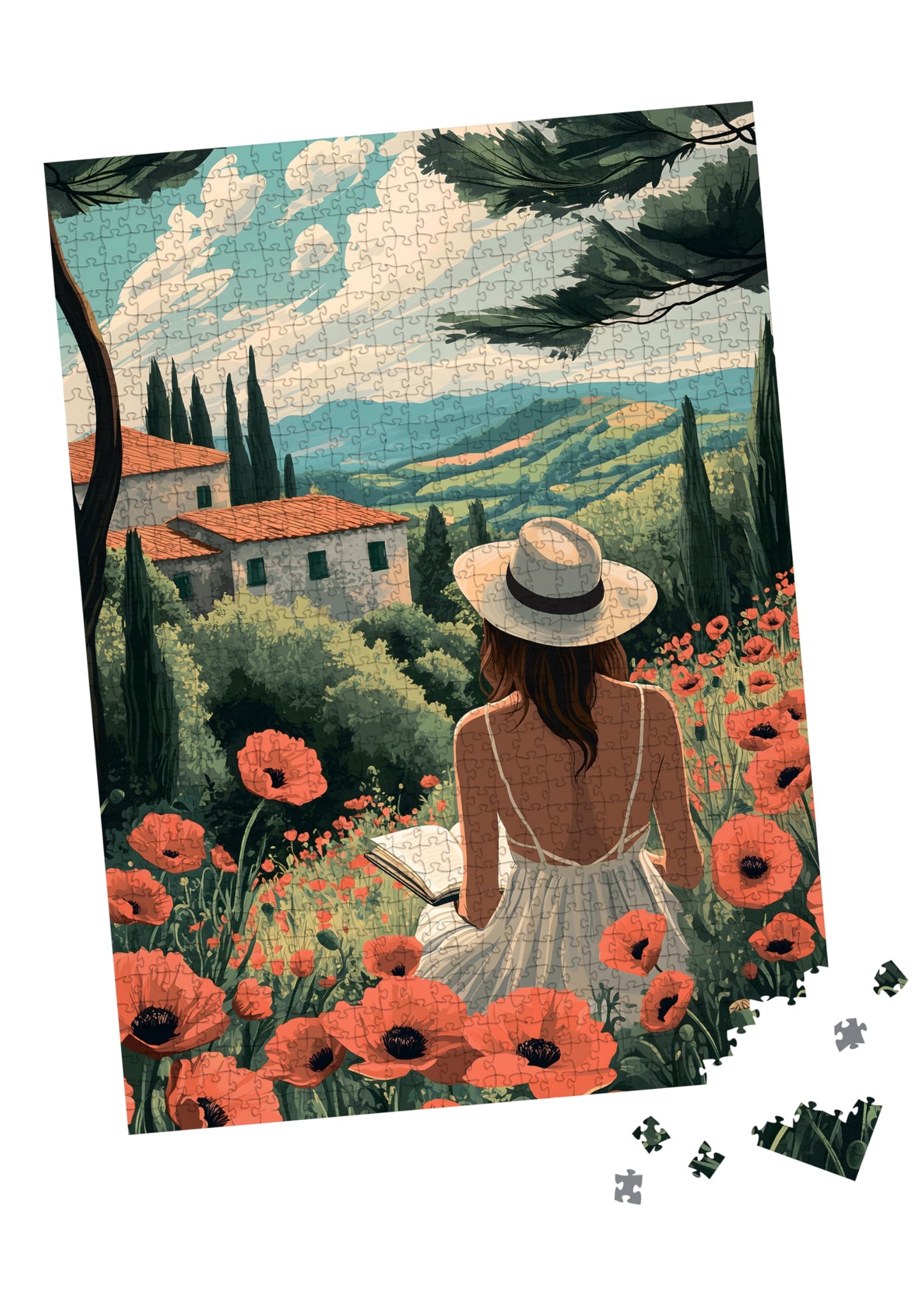 TUMBAUMBA, Puzzle for Adults 1000 Pieces, Art Jigsaw Puzzles, Colorfull Landscape Puzzles Girl in The Poppy Field, Mate Finish, Poster Included 1000