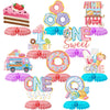 Tarklanda 10pcs Donut 1st Birthday Honeycomb Centerpieces Party Decor for Baby Girl,First ONE Sweet Donut 3D Table Centerpieces Party Happy Birthday