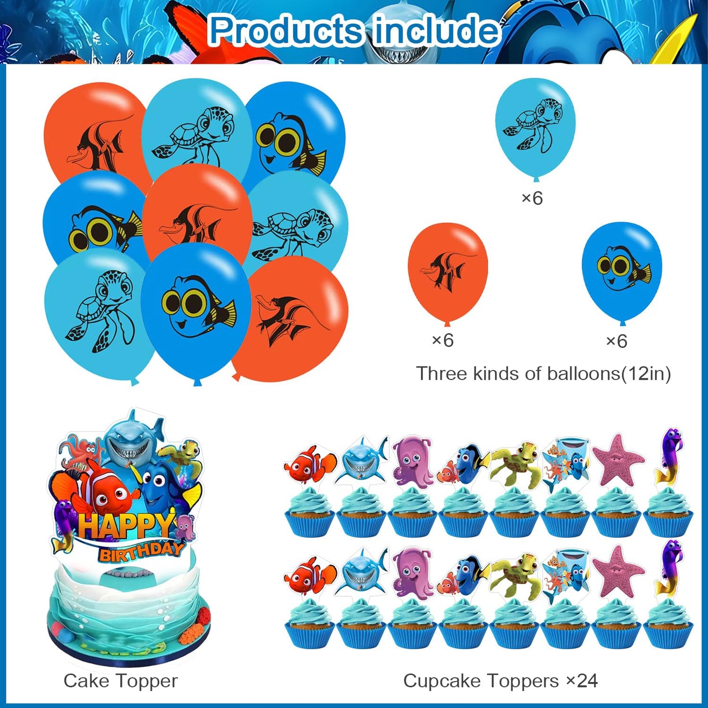 Finding Nemo Birthday Party Backdrop and Decoration Cartoon Ocean Cake Topper Banner Shoot Photo Background Props for Boy Band Boys and Girls - 5x3ft