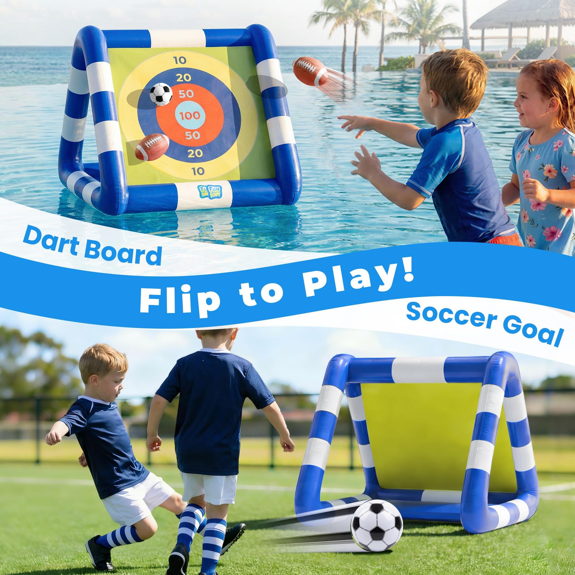 Funscape Kid Soccer Pool Toy Inflatable Float Soccer Goal & Ball Water Game