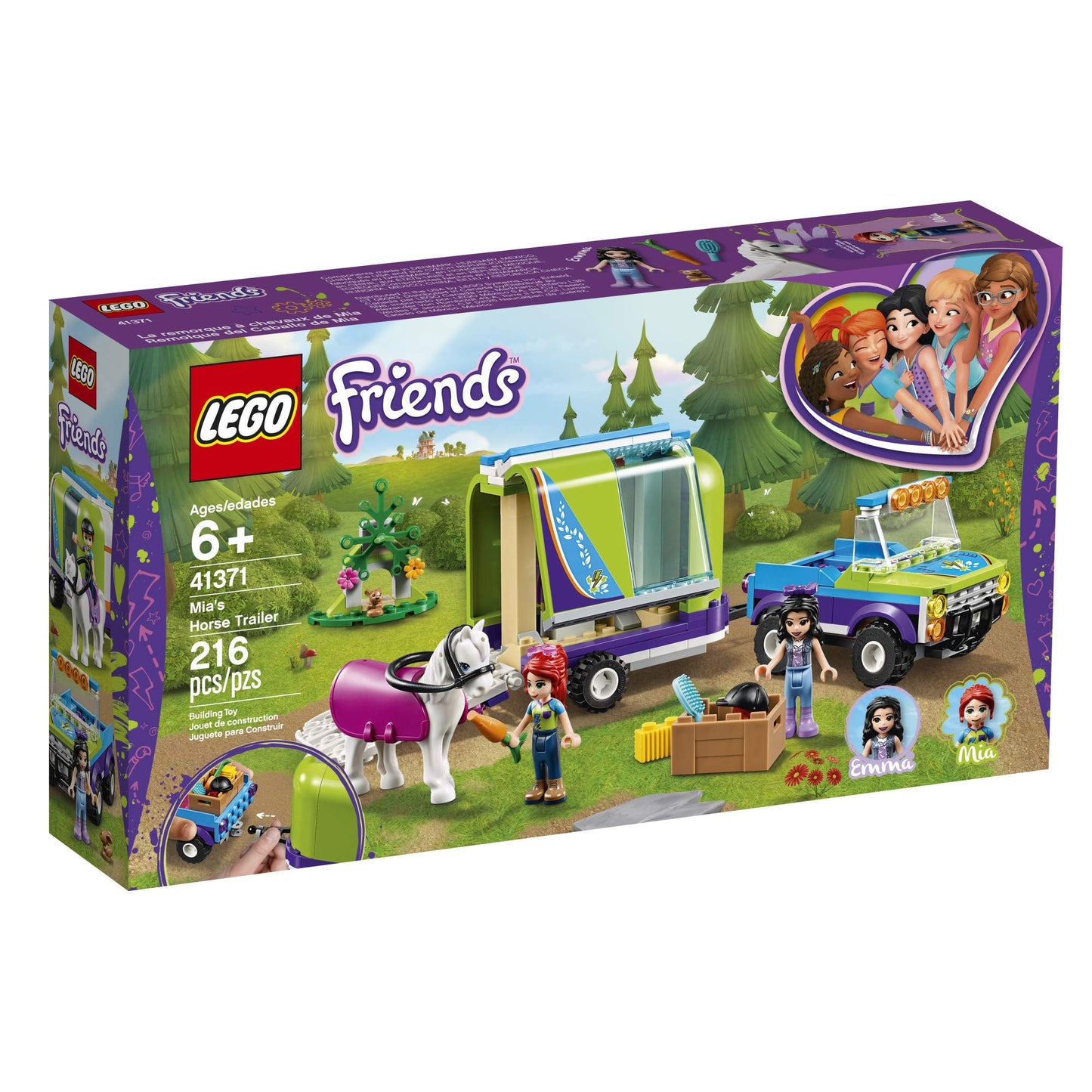 LEGO Friends Mia's Horse Trailer 41371 Building Kit with Mia and Emma Mini Dolls Includes Toy Truck, Horse, and Rabbit for Creative Play (216 Pieces)