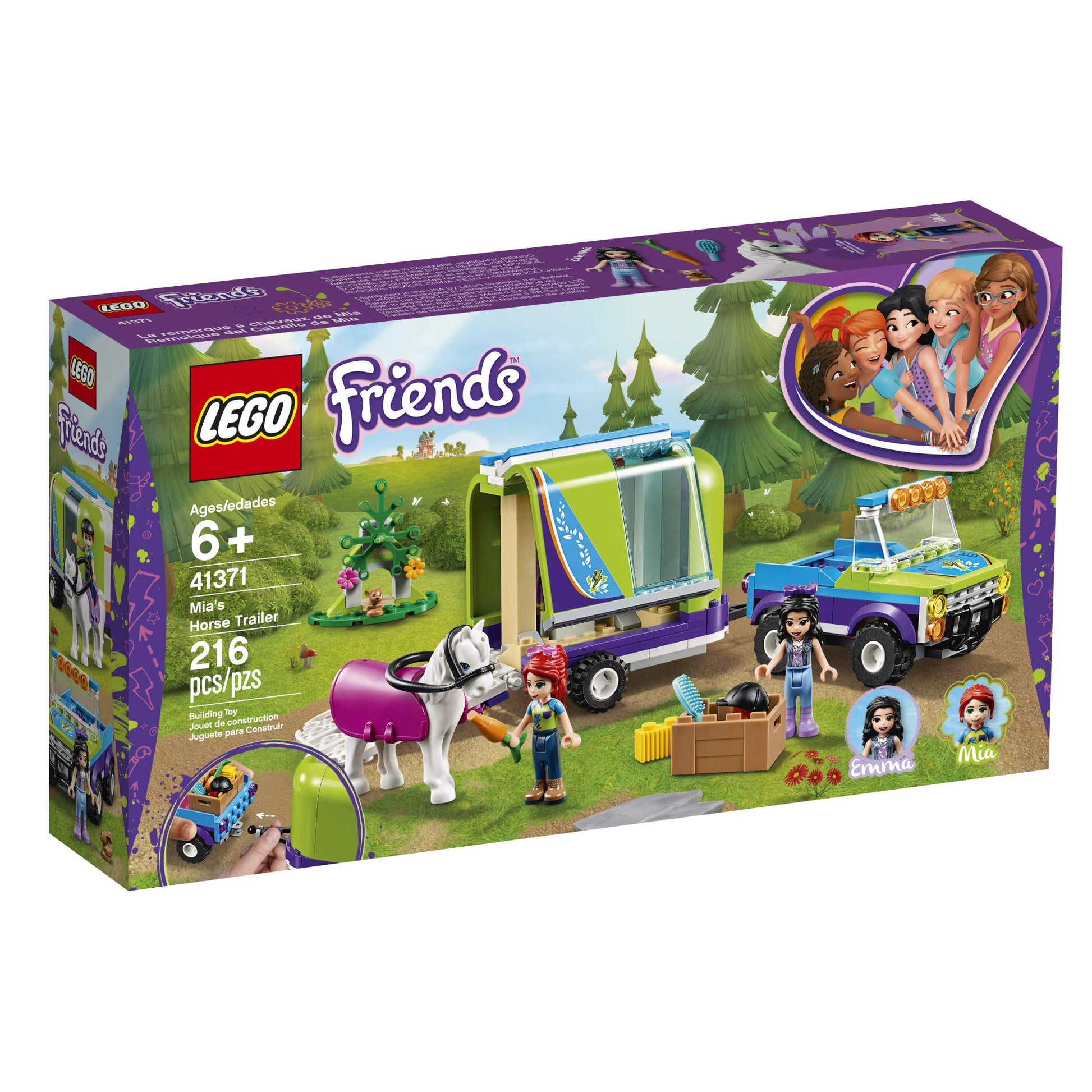 LEGO Friends Mia's Horse Trailer 41371 Building Kit with Mia and Emma Mini Dolls Includes Toy Truck, Horse, and Rabbit for Creative Play (216 Pieces)