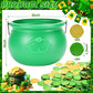 Hoplito 8 Inch St Patricks Day Green Pot with 120 Green & Gold Plastic Lucky Coins Candy Bucket Reusable Pot for St Patrick's Day Decorations Irish