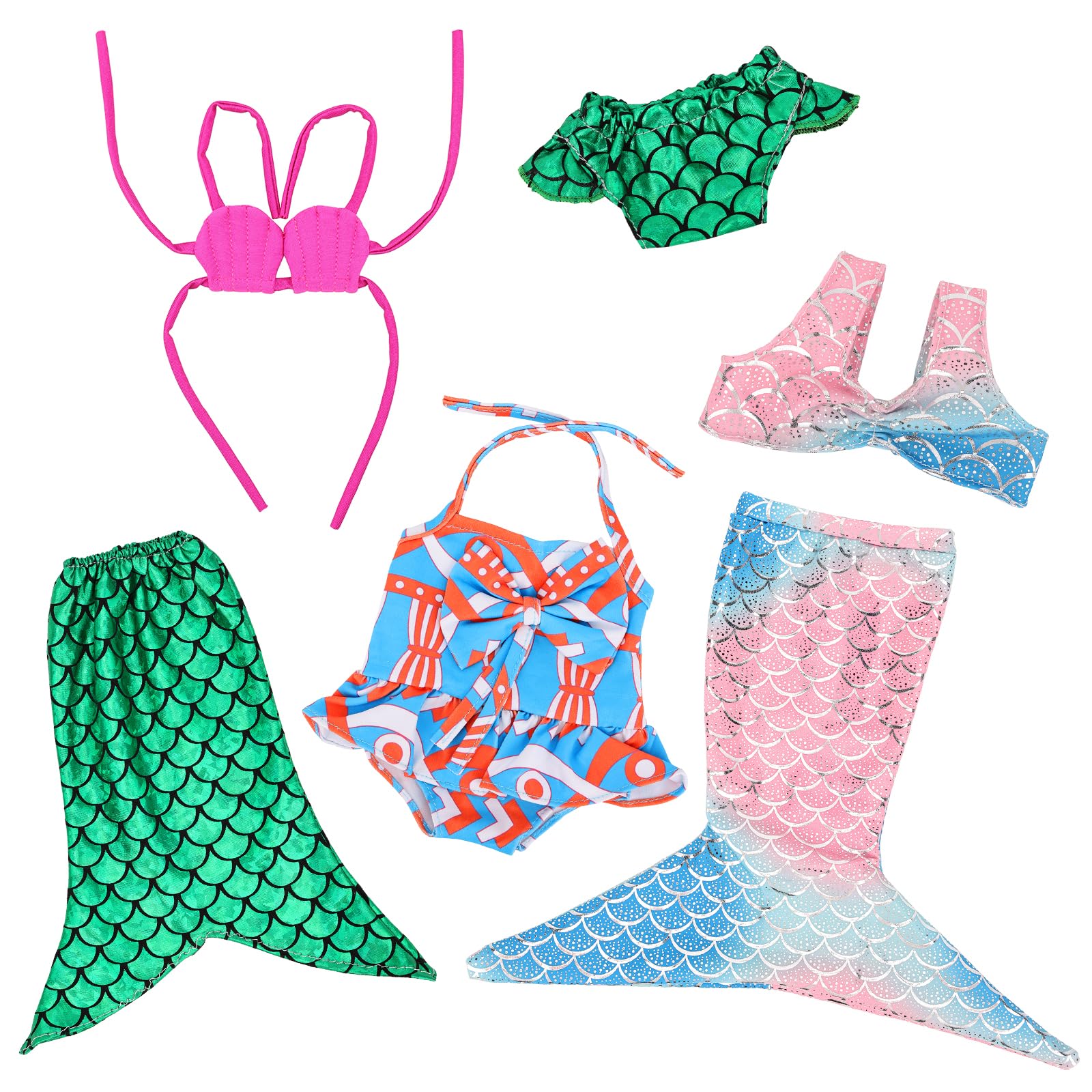 Barwa 18 Inch Doll Clothes Accessories 3 Sets Princess Mermaid Tail Outfits Dress Swimsuit Bikini Tops Underwear Swimwear for 18 Inch Dolls