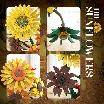 PLAYBRIX Sunflower Building Set Flowers with Vase for Adult, Compatible with Lego Flowers, 1009pcs Art Bonsai Botanical Collection for Home/Office