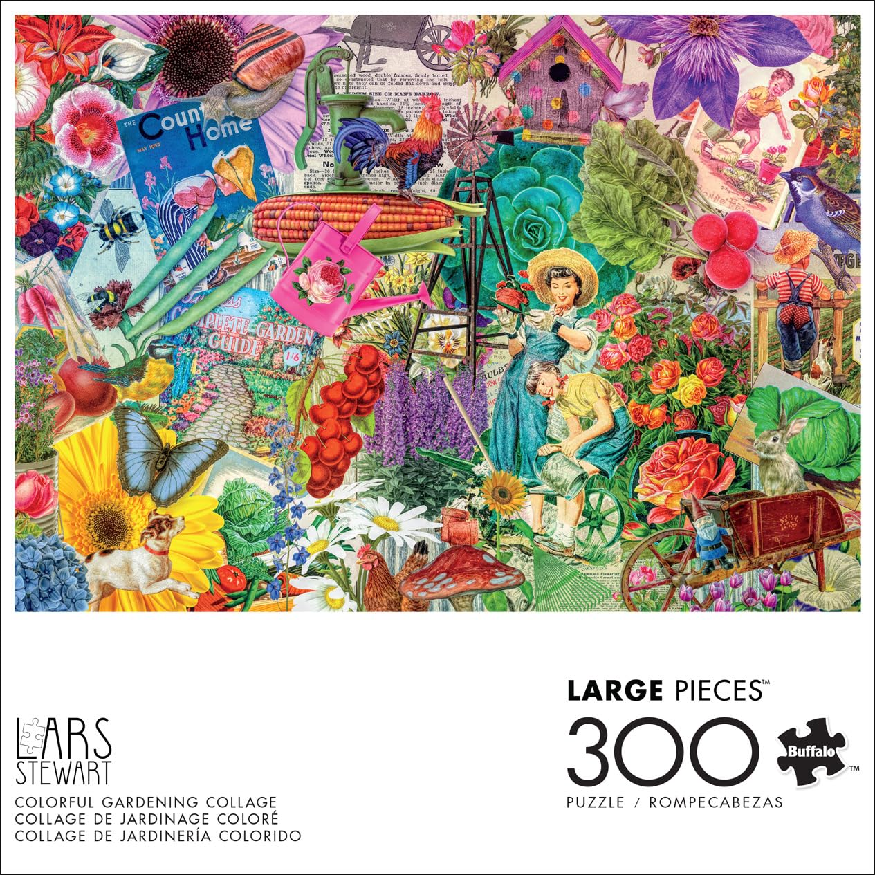 Buffalo Games - Lars Stewart - Colorful Gardening Collage - 300 Piece Jigsaw Puzzle for Adults - Challenging Puzzle Perfect for Game Nights - Finished